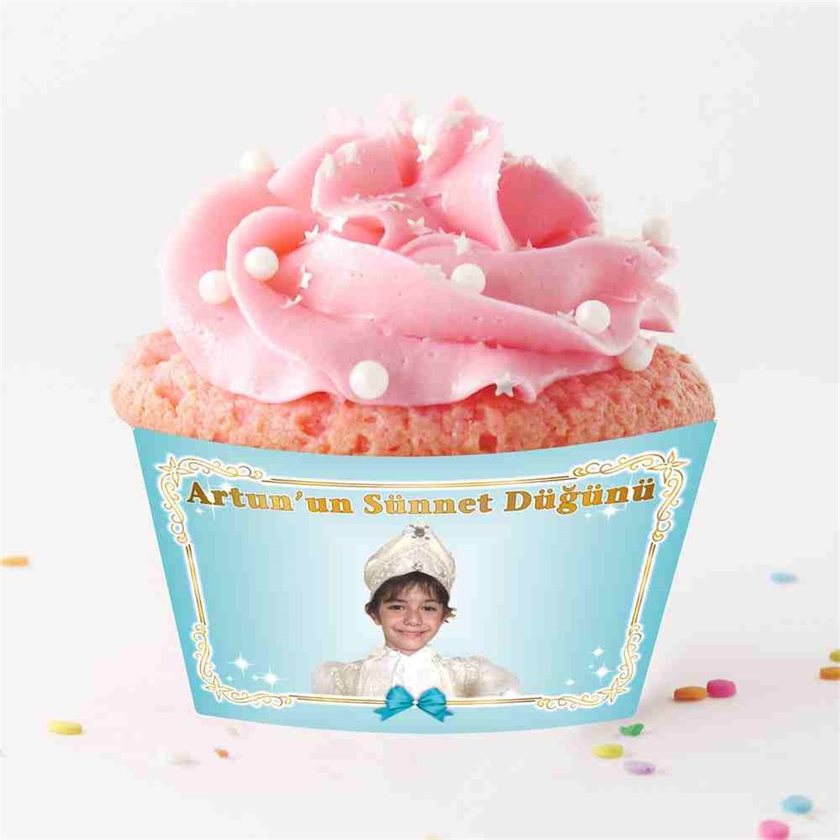 Sünnet Masası Mint Yeşili Gold Çerçeveli Cupcake Sargısı 