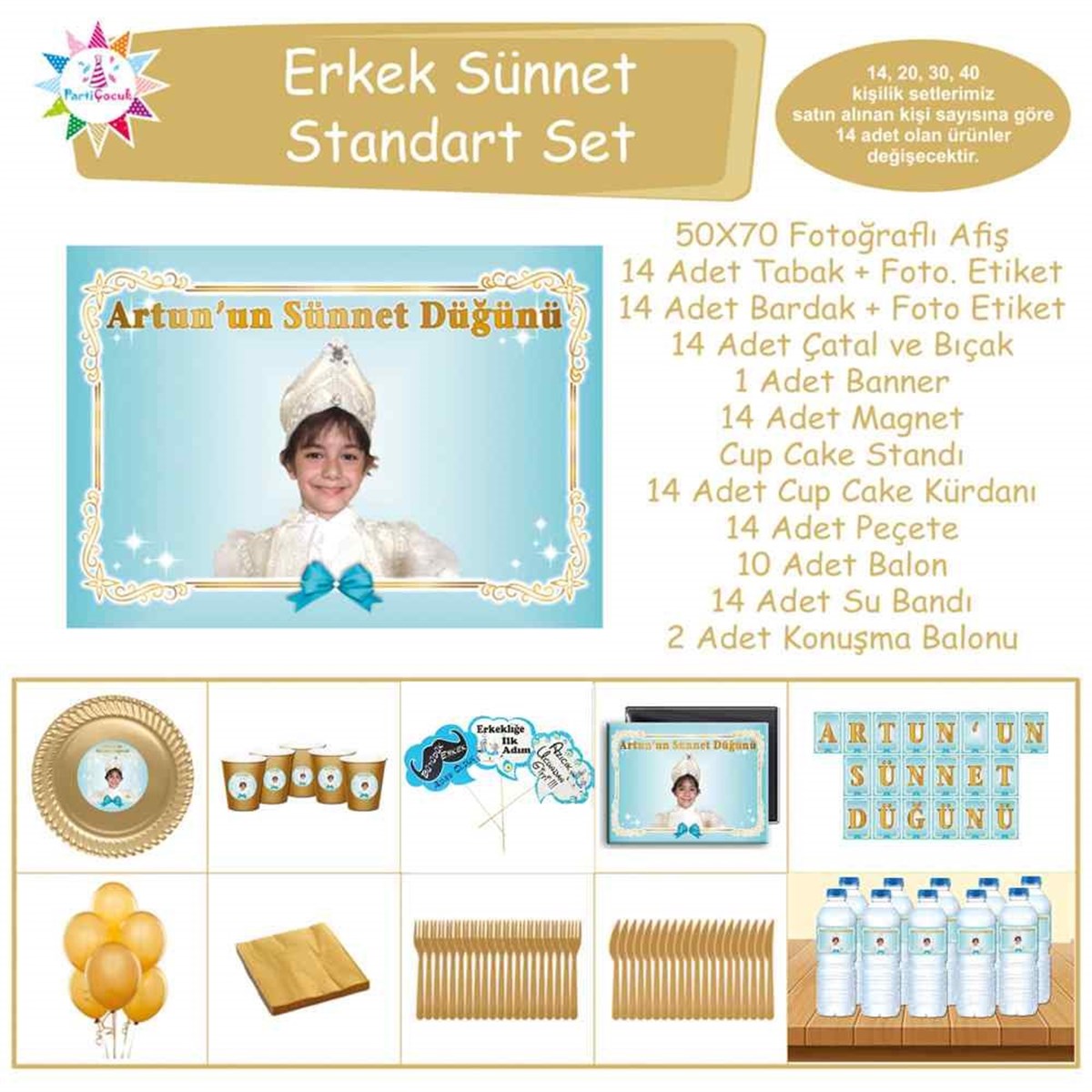 Sünnet Masası Mint Yeşili Gold Çerçeveli Standart Set 