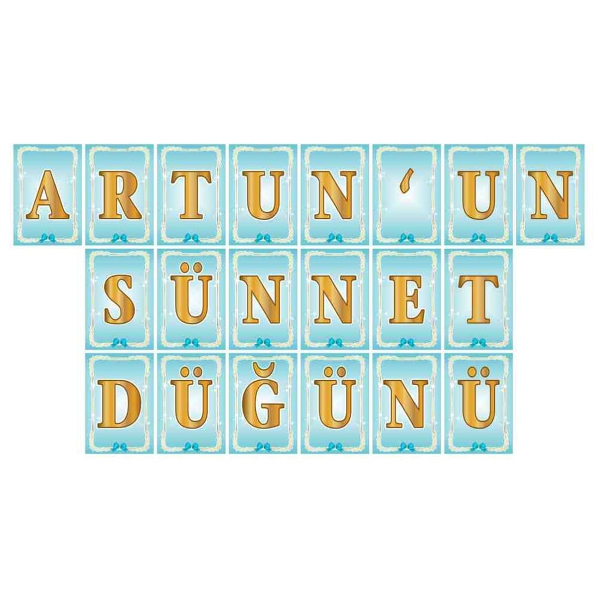 Sünnet Masası Mint Yeşili Gold Çerçeveli Harf Banner 