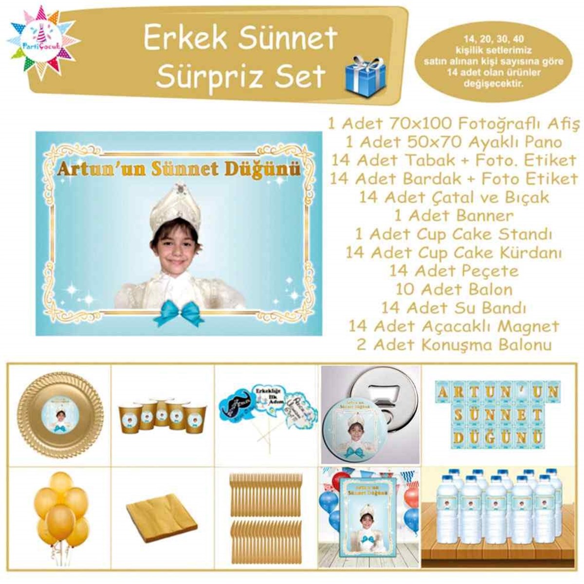 Sünnet Masası Mint Yeşili Gold Çerçeveli Sürpriz Set 