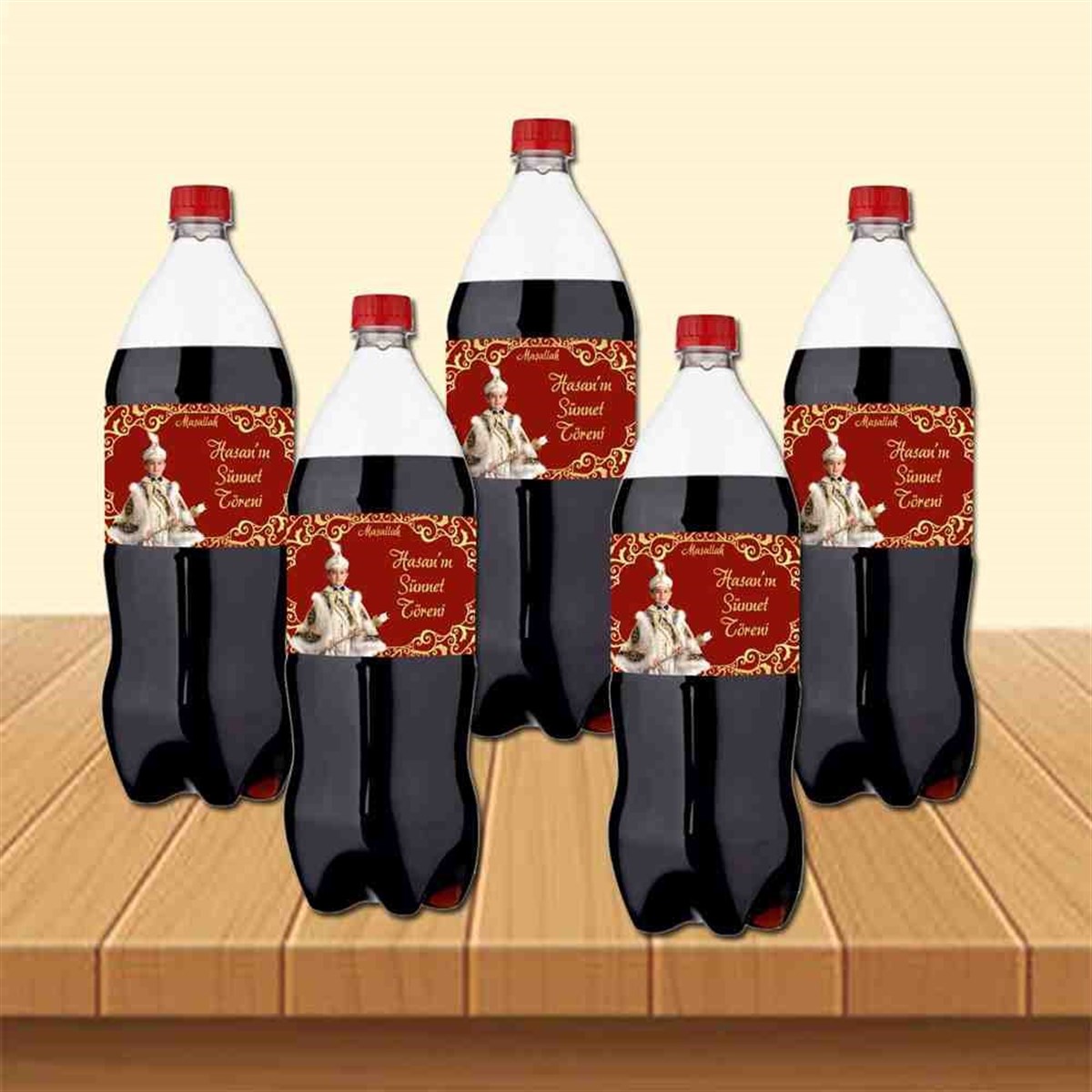 Sünnet Masası Süslemesi Gold ve Bordo Cola Şisesi Bandı 