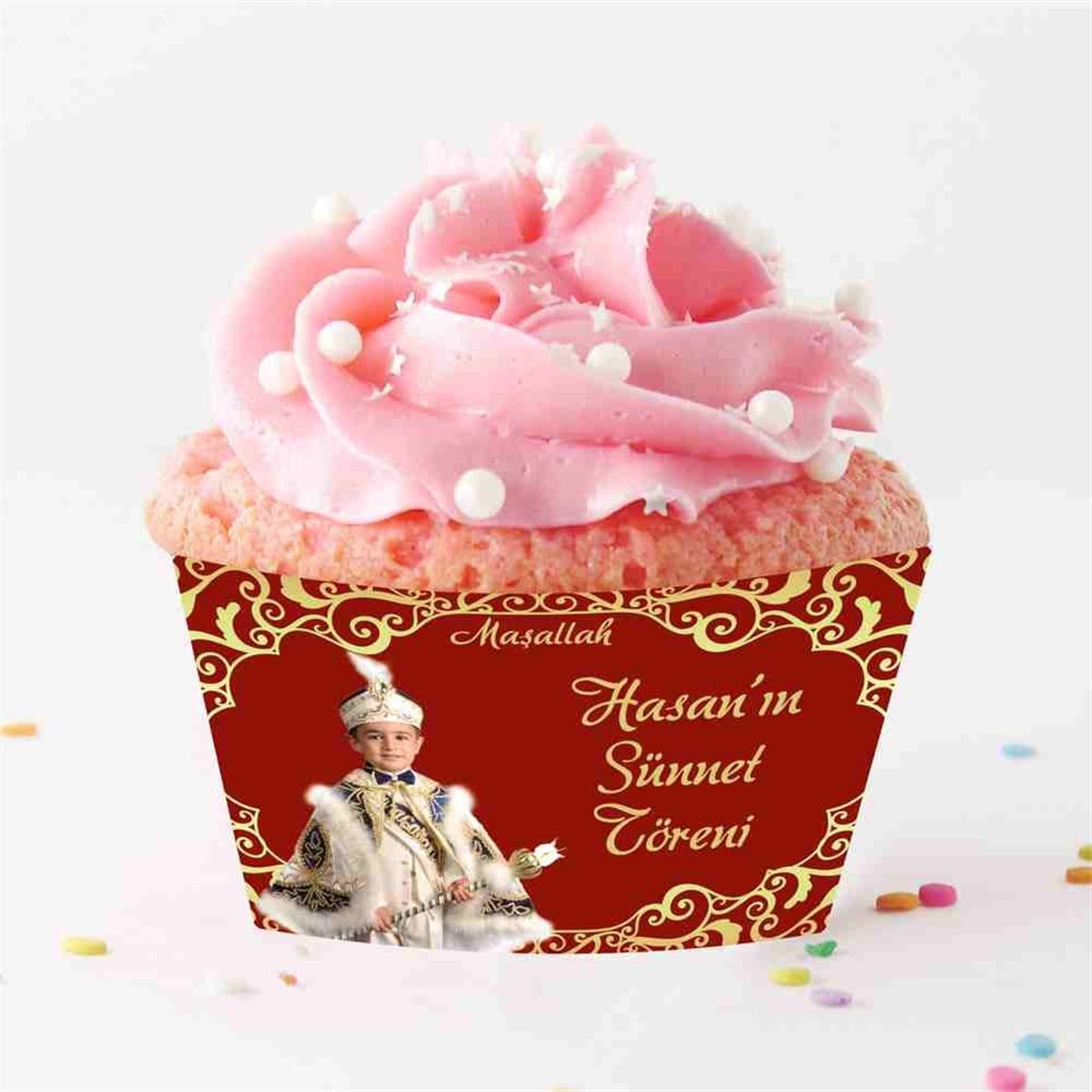 Sünnet Masası Süslemesi Gold ve Bordo Cupcake Sargısı 