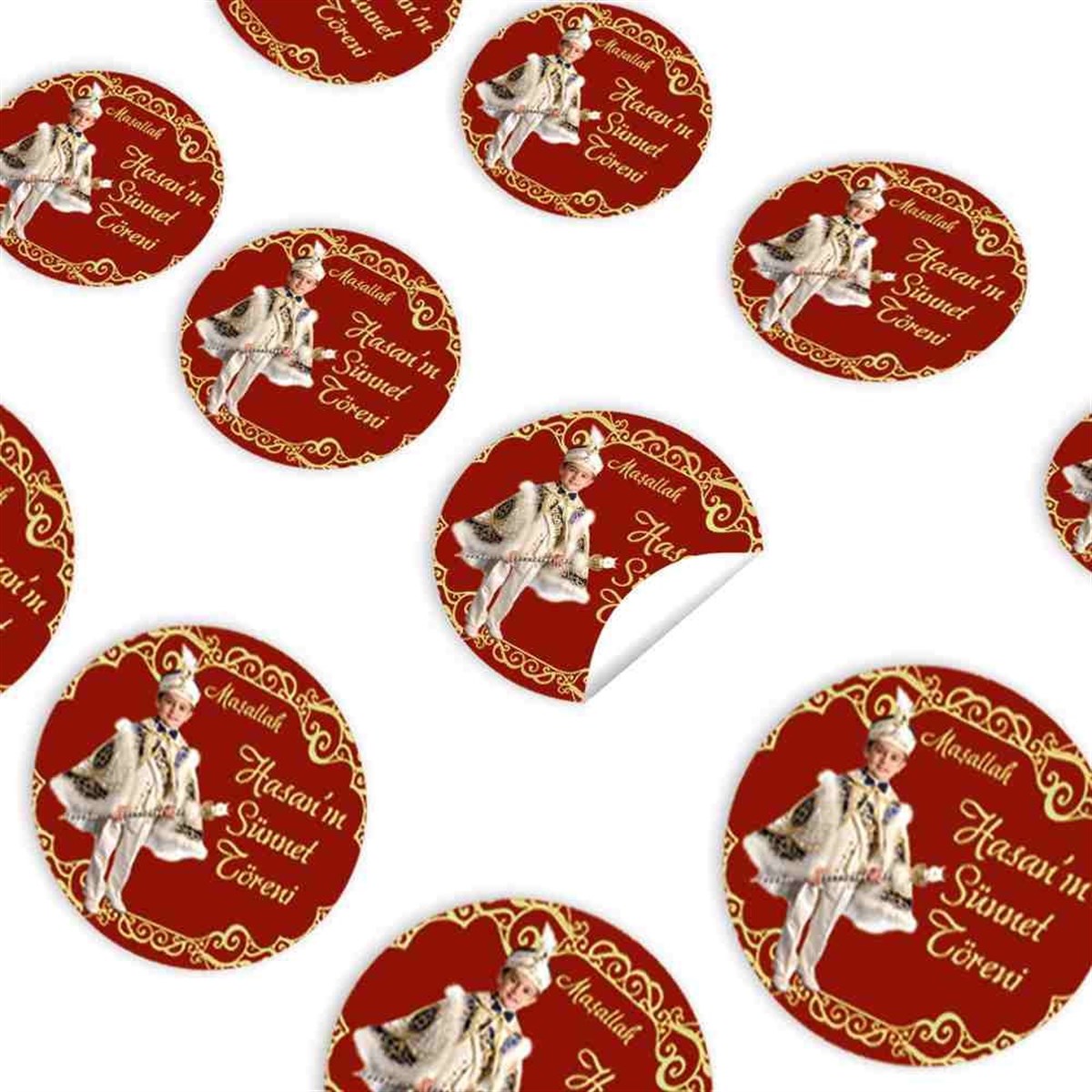 Sünnet Masası Süslemesi Gold ve Bordo Sticker 30 Adet 