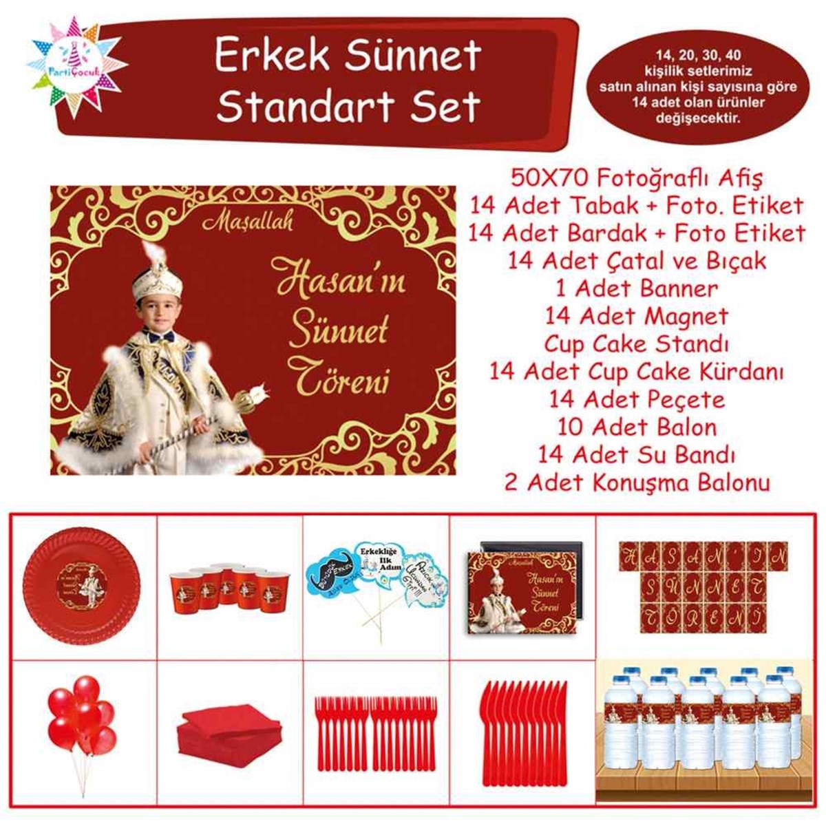 Sünnet Masası Süslemesi Gold ve Bordo Standart Set 