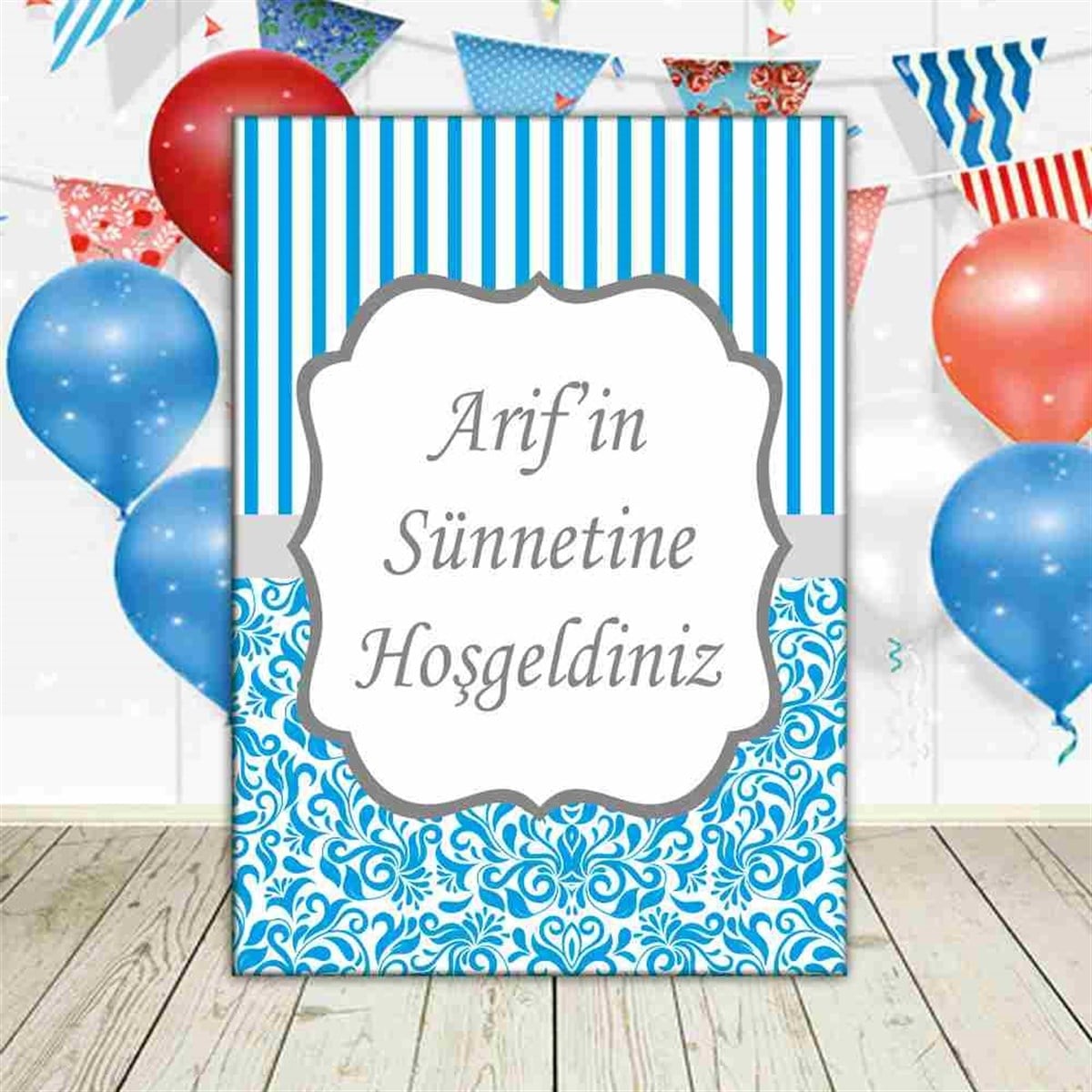 Sünnet Mavi Süsleme ve Hediyelik Ayaklı Pano 