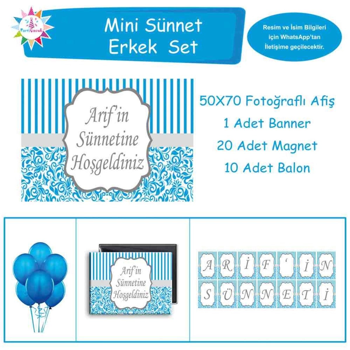 Sünnet Mavi Süsleme ve Hediyelik Seti Parti Malzemeleri Mini Set 