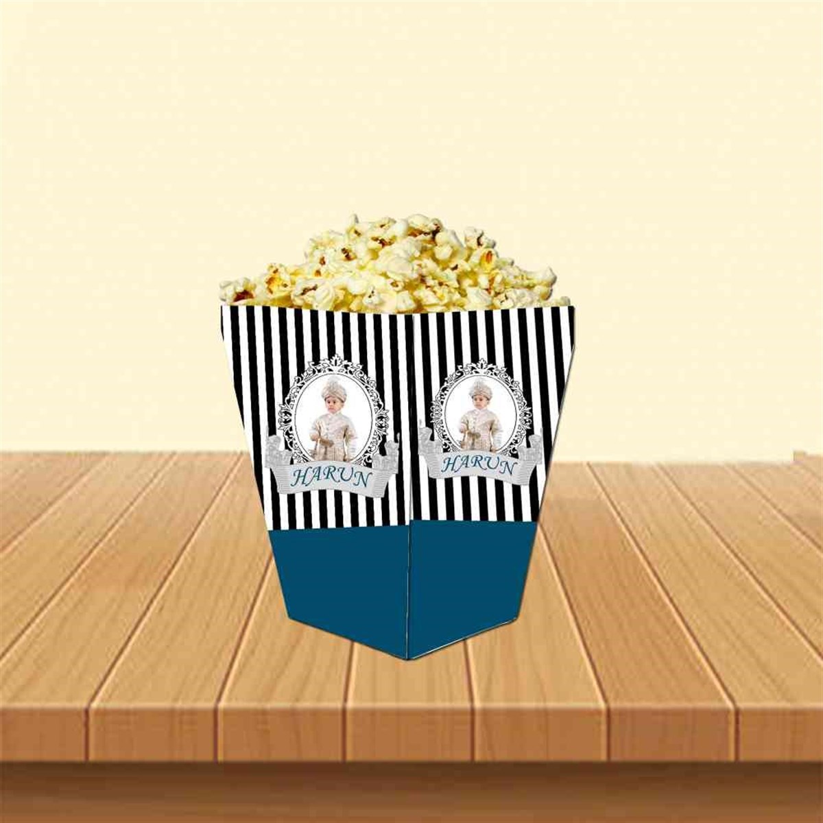Sünnet Mevlüdü Siyah Çizgili Konsepti Popcorn Kutusu 