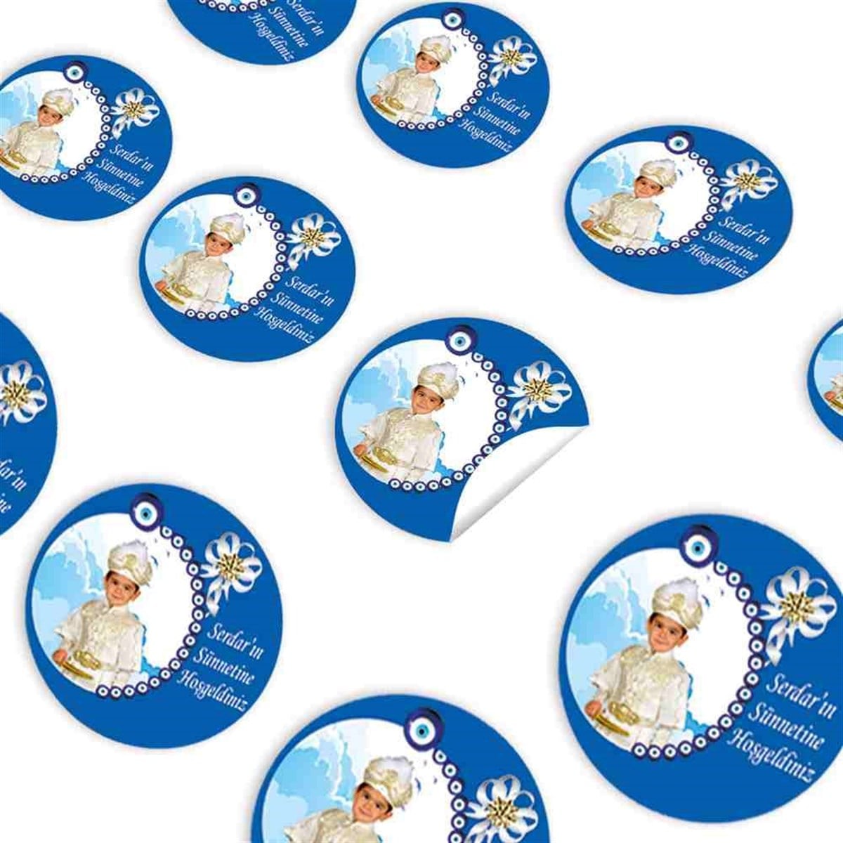 Sünnet Nazar Boncuklu Çerçeveli Parti Süsleri Sticker 30 Adet   