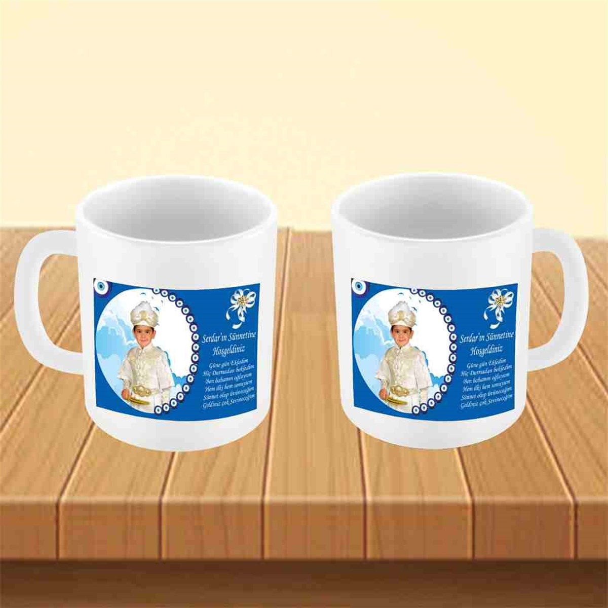 Sünnet Nazar Boncuklu Çerçeveli Parti Süsleri Kupa Bardak Mug   