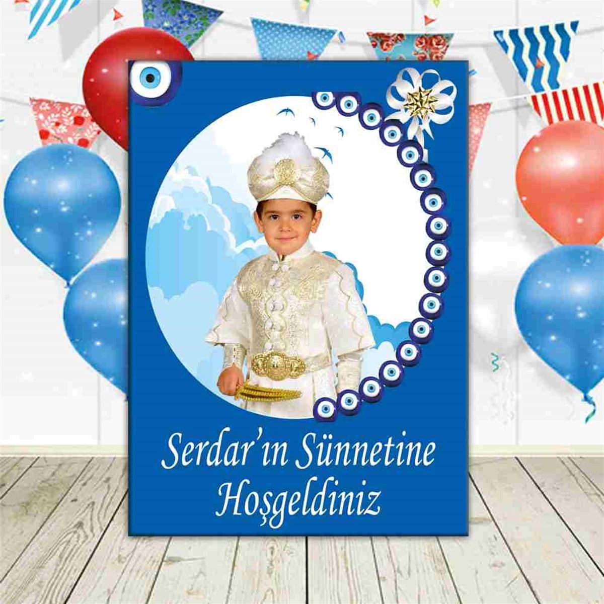 Sünnet Nazar Boncuklu Çerçeveli Parti Süsleri Ayaklı Pano   