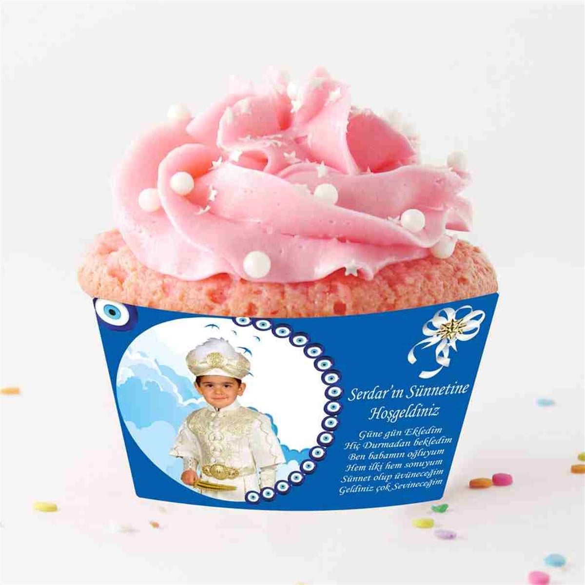 Sünnet Nazar Boncuklu Çerçeveli Parti Süsleri Cupcake Sargısı   