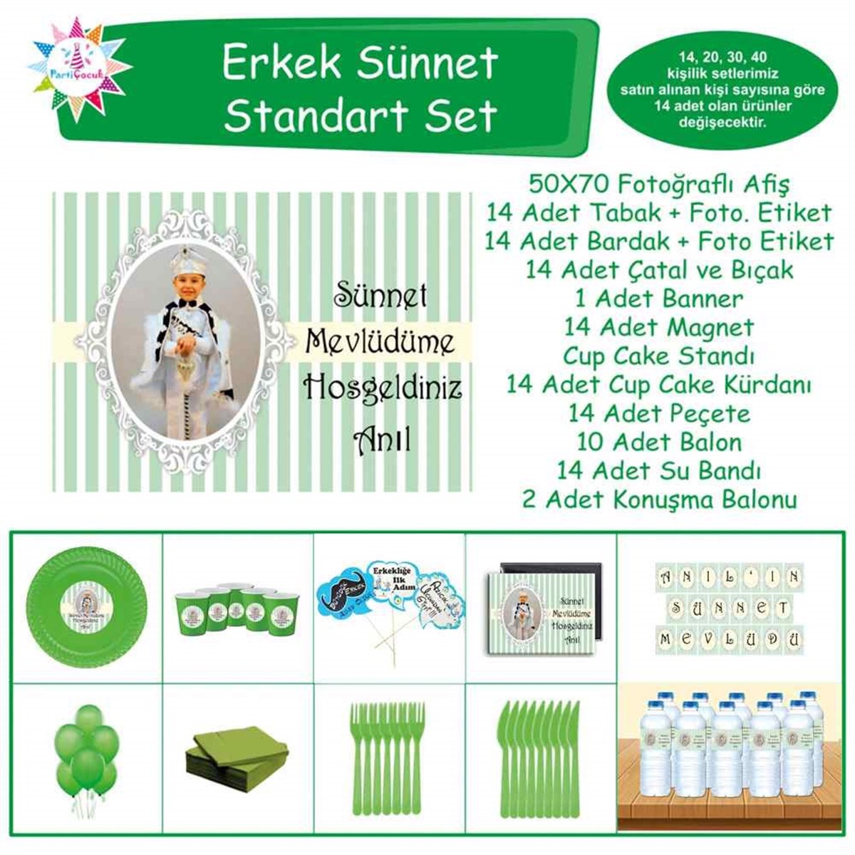 Sünnet Parti Seti Mint Yeşili Konsept Standart Set 