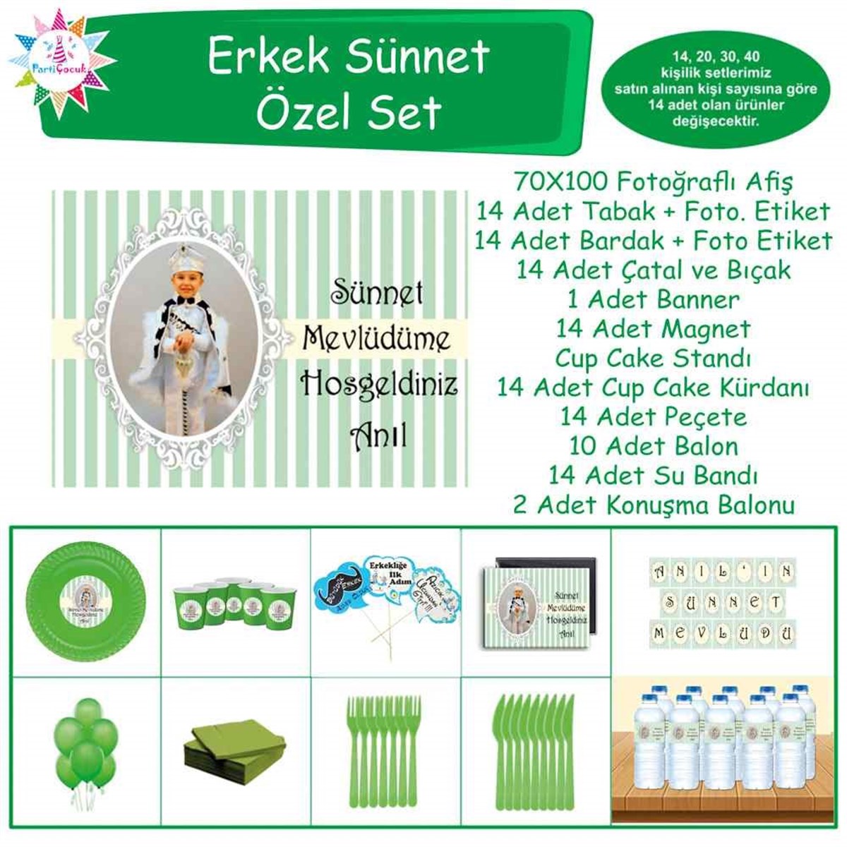 Sünnet Parti Seti Mint Yeşili Konsept Özel Set 