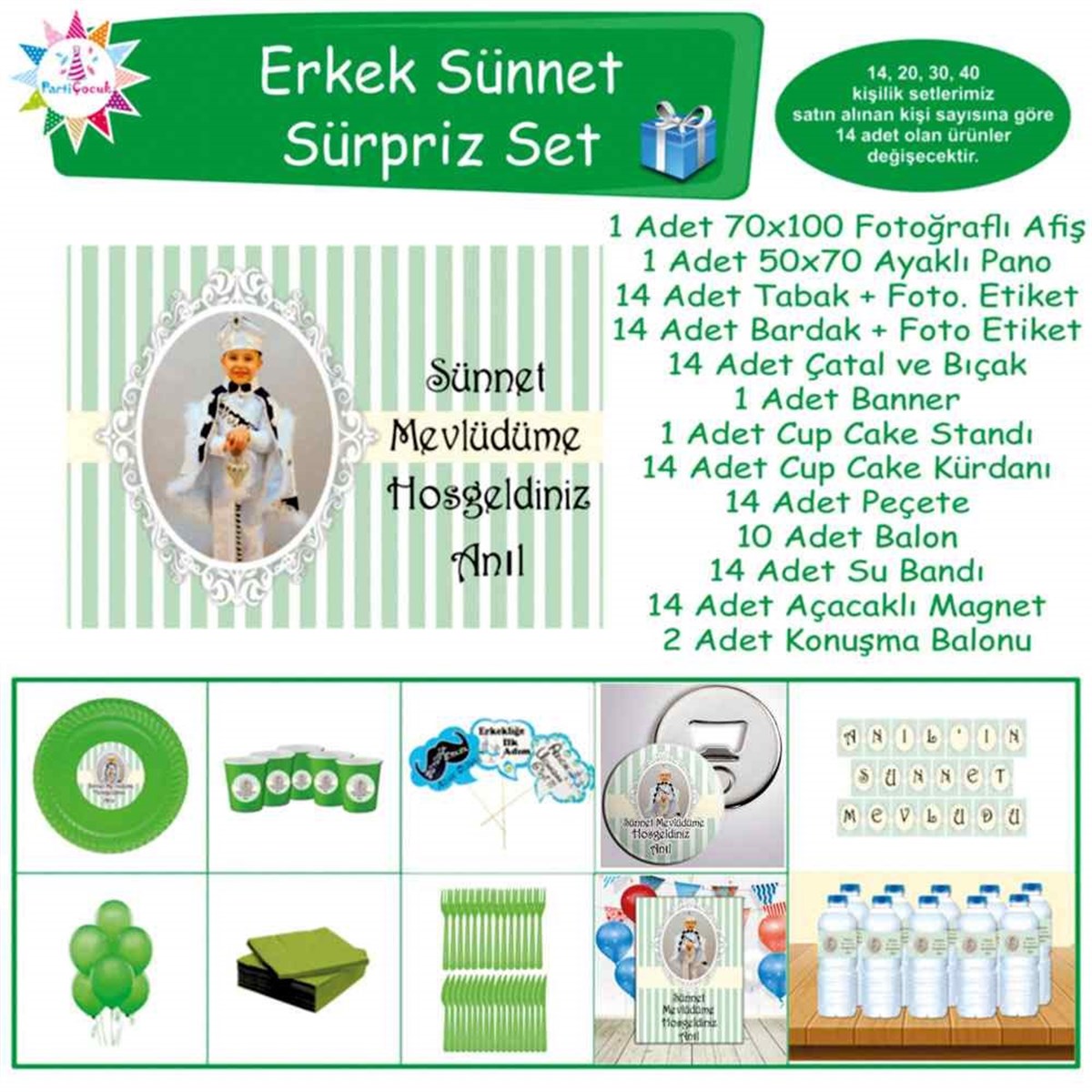Sünnet Parti Seti Mint Yeşili Konsept Süpriz Set 