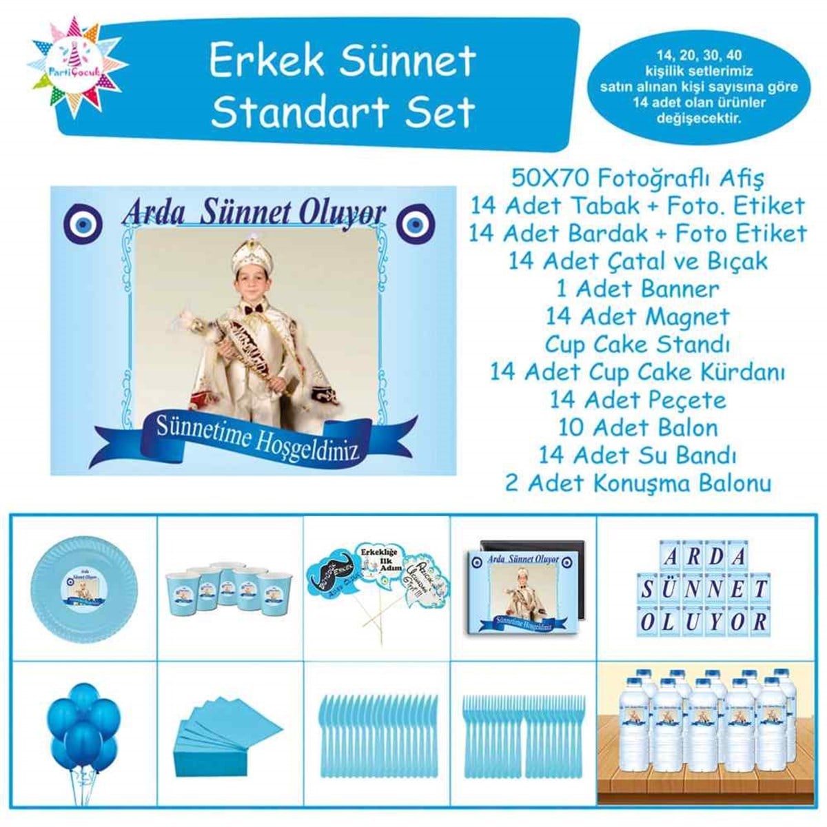 Sünnet Parti Süsü Mavi Nazar Boncuklu Standart Set   