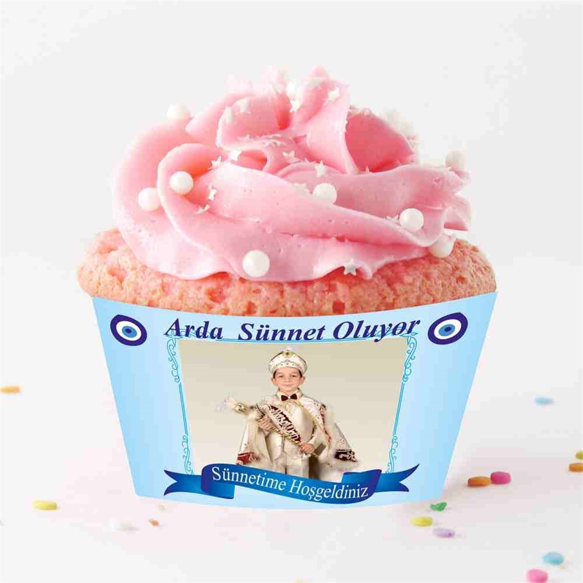 Sünnet Parti Süsü Mavi Nazar Boncuklu Cupcake Sargısı   