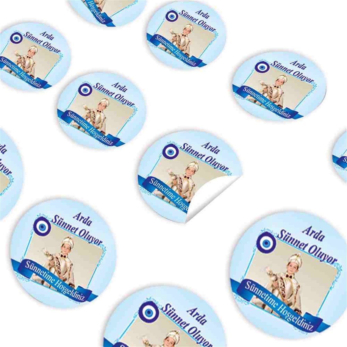 Sünnet Parti Süsü Mavi Nazar Boncuklu Sticker 30 Adet   