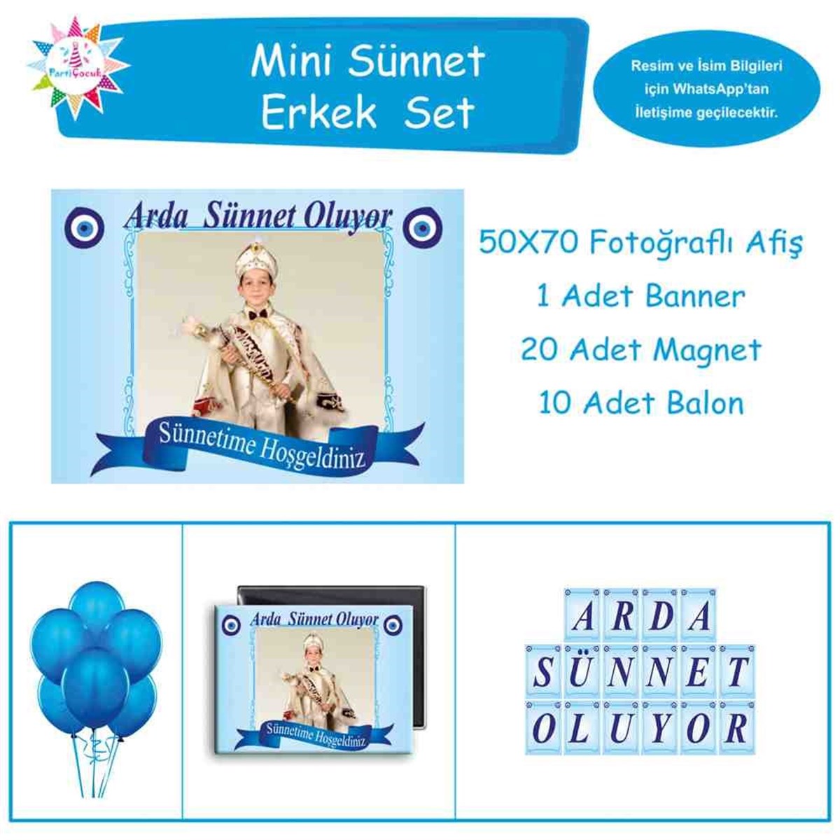 Sünnet Parti Süsü Mavi Nazar Boncuklu  Mini Set 