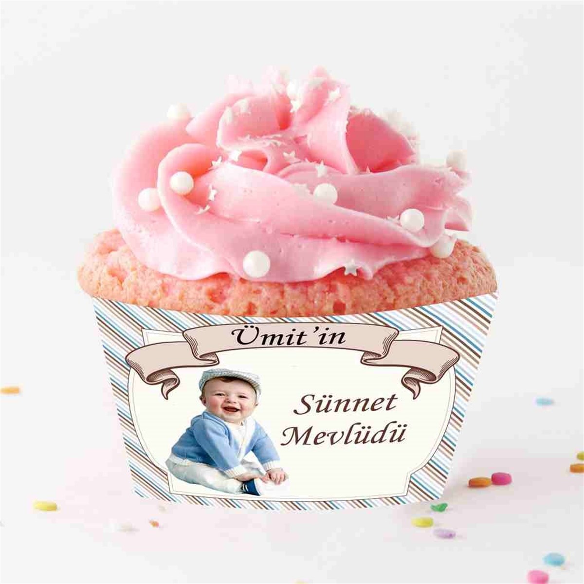 Sünnet Partisi Kahverengi Mavili Cupcake Sargısı 