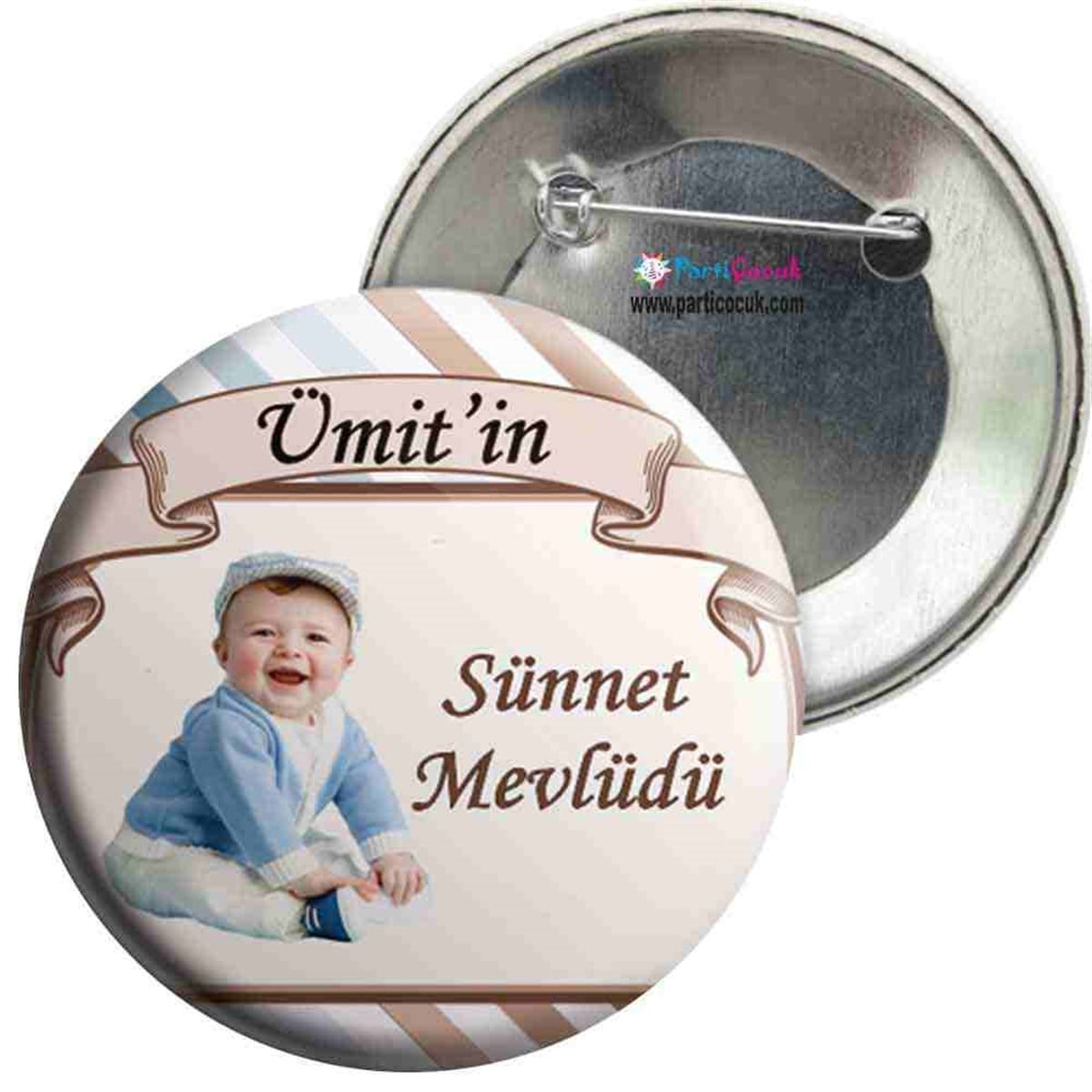 Sünnet Partisi Kahverengi Mavili İğneli Rozet  