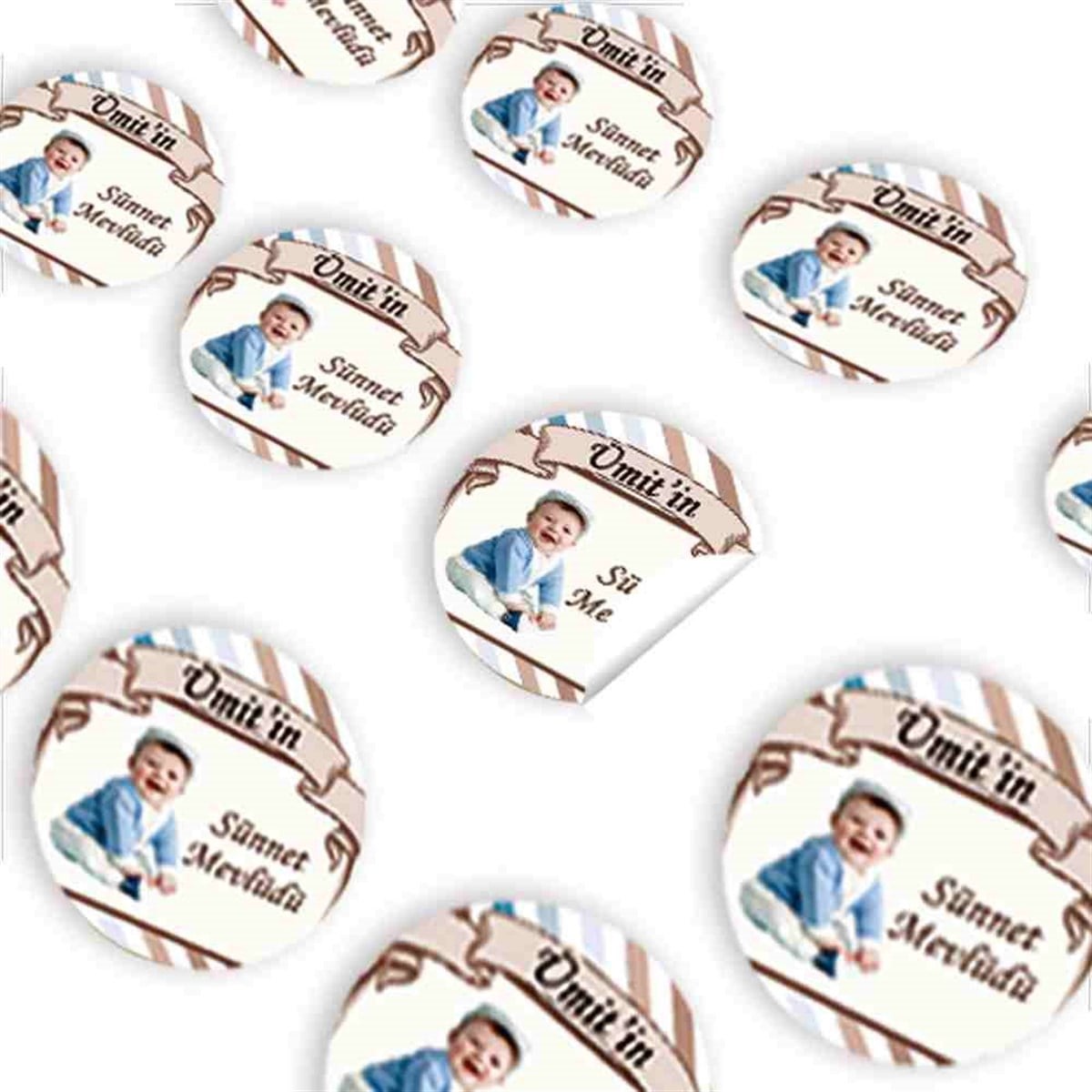 Sünnet Partisi Kahverengi Mavili Sticker 30 Adet 