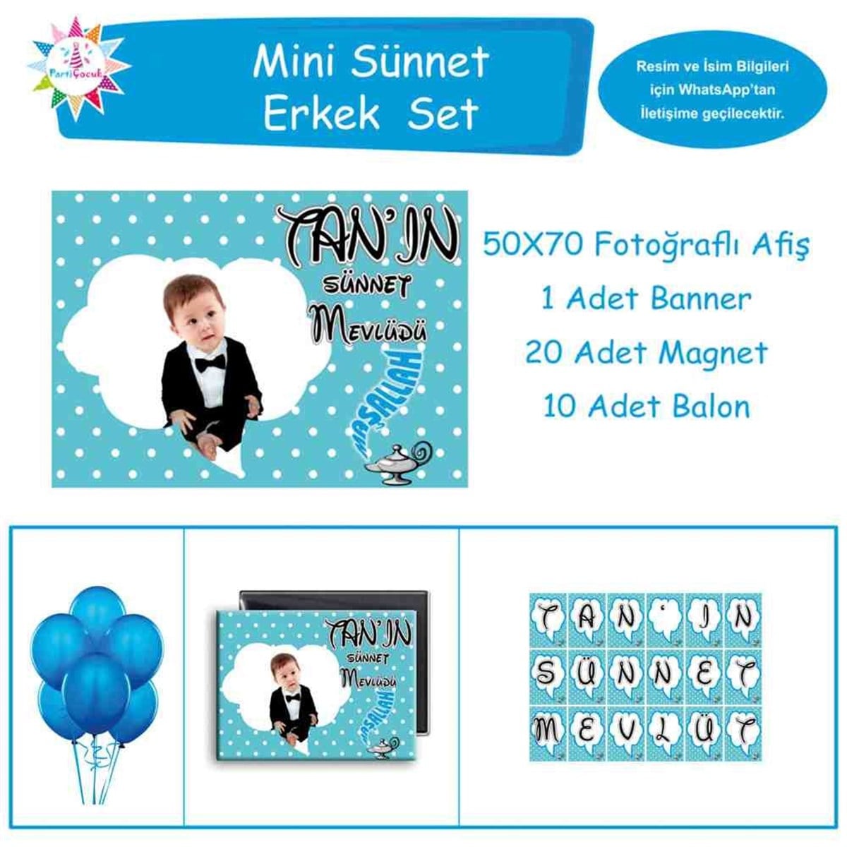 Sünnet Puantiyeli Konuşma Balonu Çerçeveli Parti Süsü Mini Set 