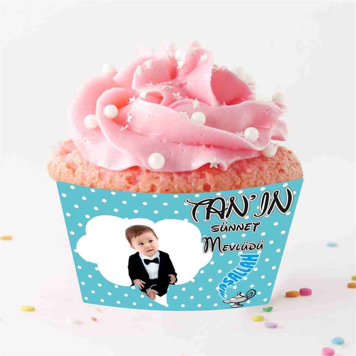 Sünnet Puantiyeli Konuşma Balonu Cupcake Sargısı 