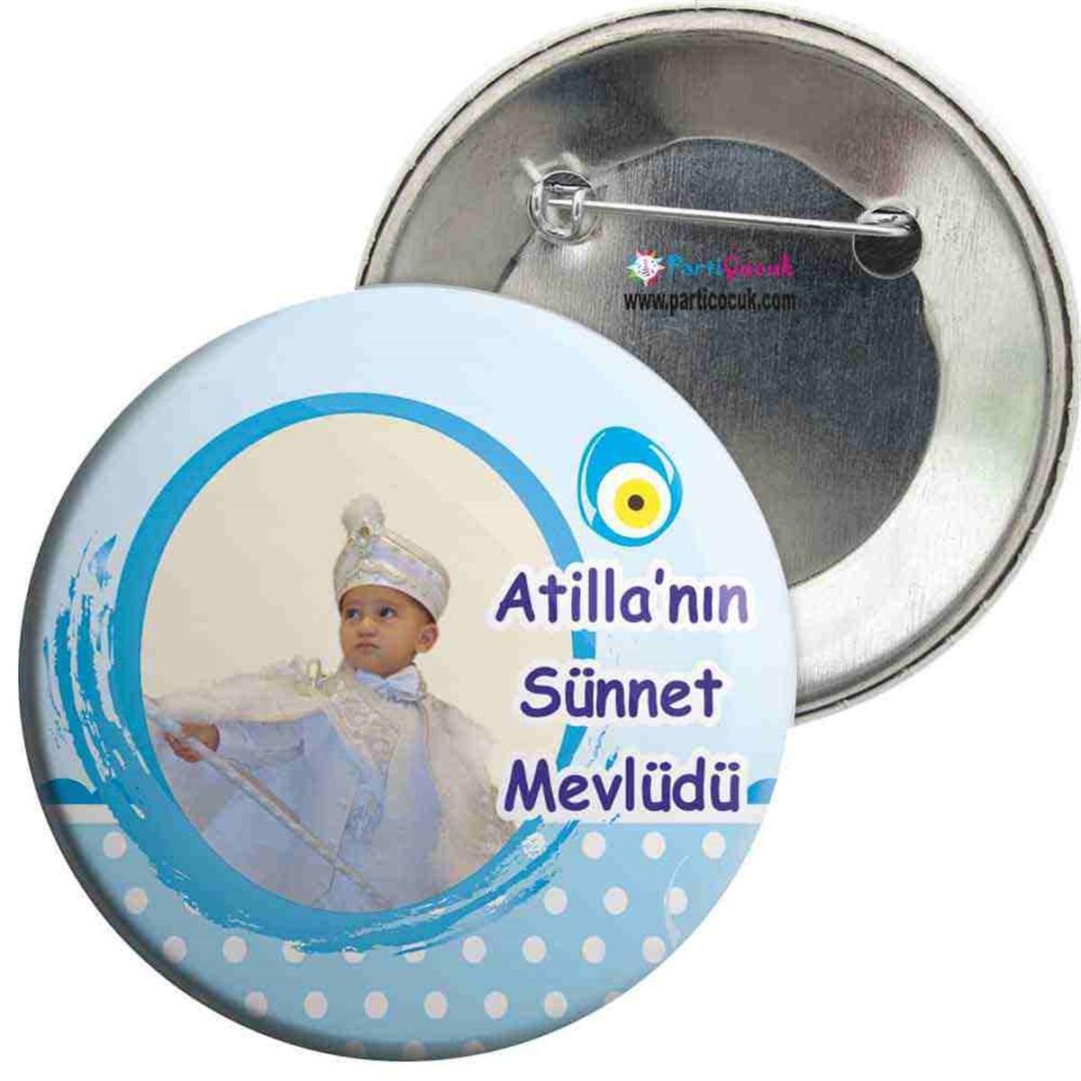 Sünnet Puantiyeli Mavili Parti Malzemeleri İğneli Rozet   