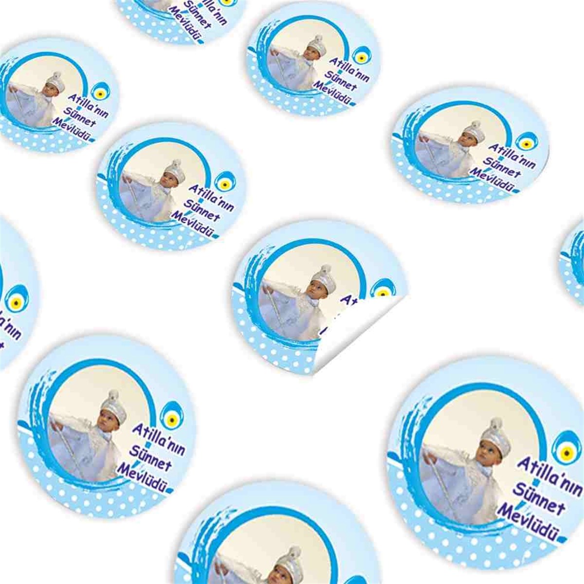 Sünnet Puantiyeli Mavili Parti Malzemeleri Sticker 30 Adet 