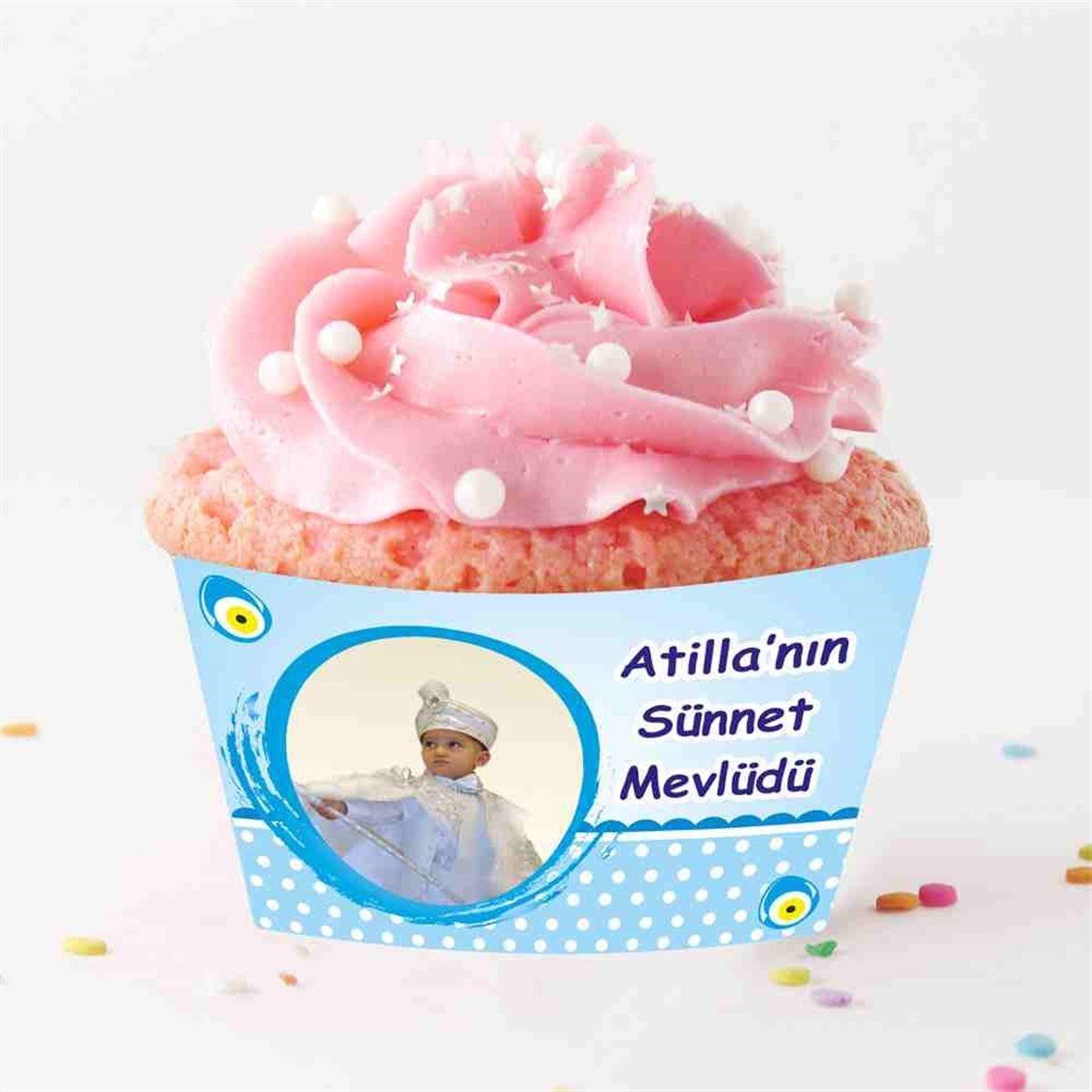 Sünnet Puantiyeli Mavili Parti Malzemeleri Cupcake Sargısı 