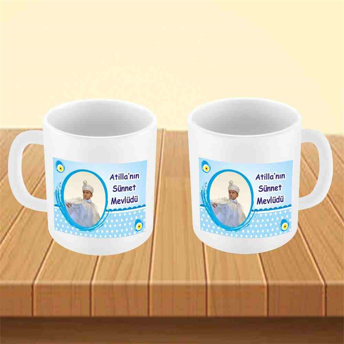 Sünnet Puantiyeli Mavili Parti Malzemeleri Kupa Bardak Mug 