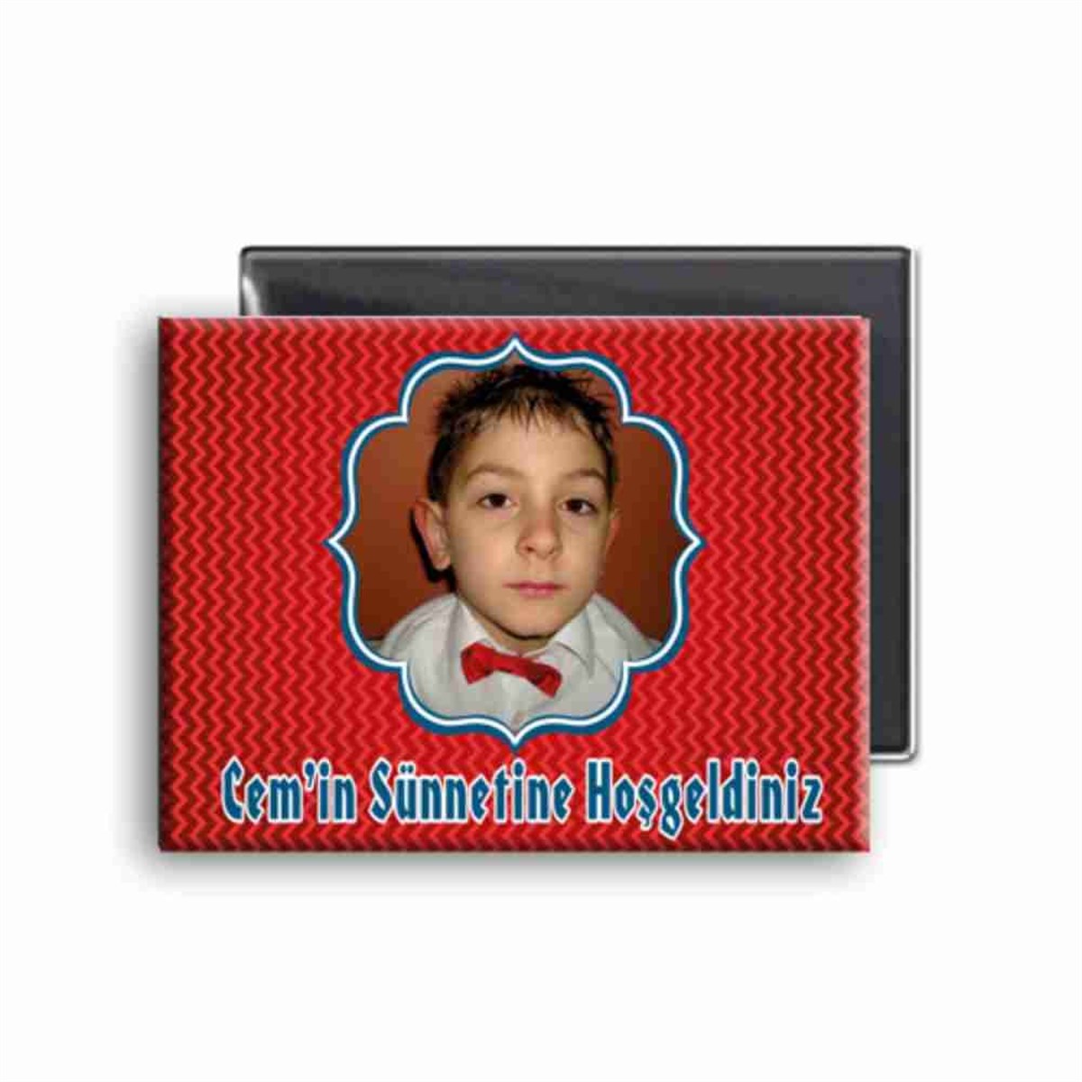 Sünnet Resimli İsimli Kırmızı Parti Süsleri Buzdolabı Magneti 
