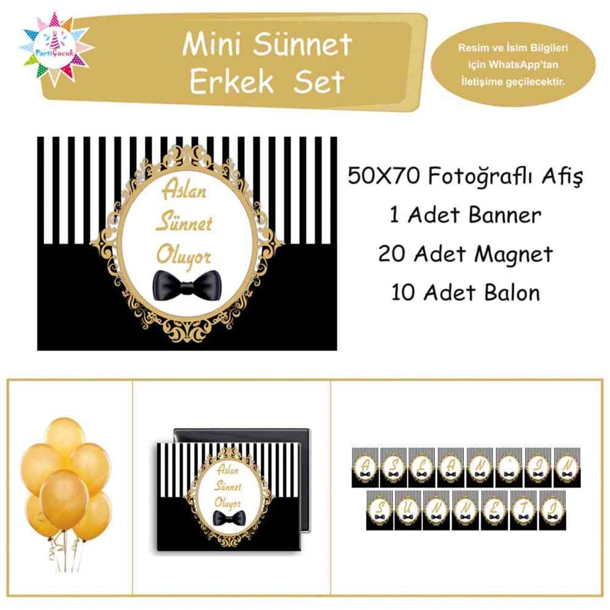 Sünnet Siyah Gold Resmi Konsept Parti Süslemesi Mini Set 