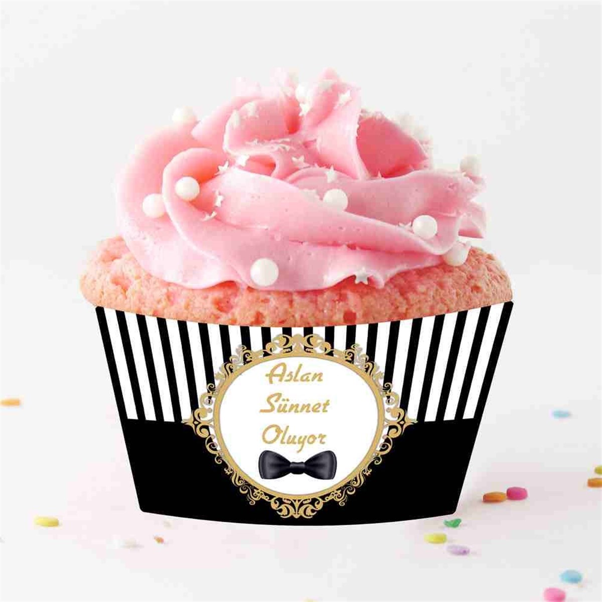 Sünnet Siyah Gold Resmi Parti Süslemesi Cupcake Sargısı 
