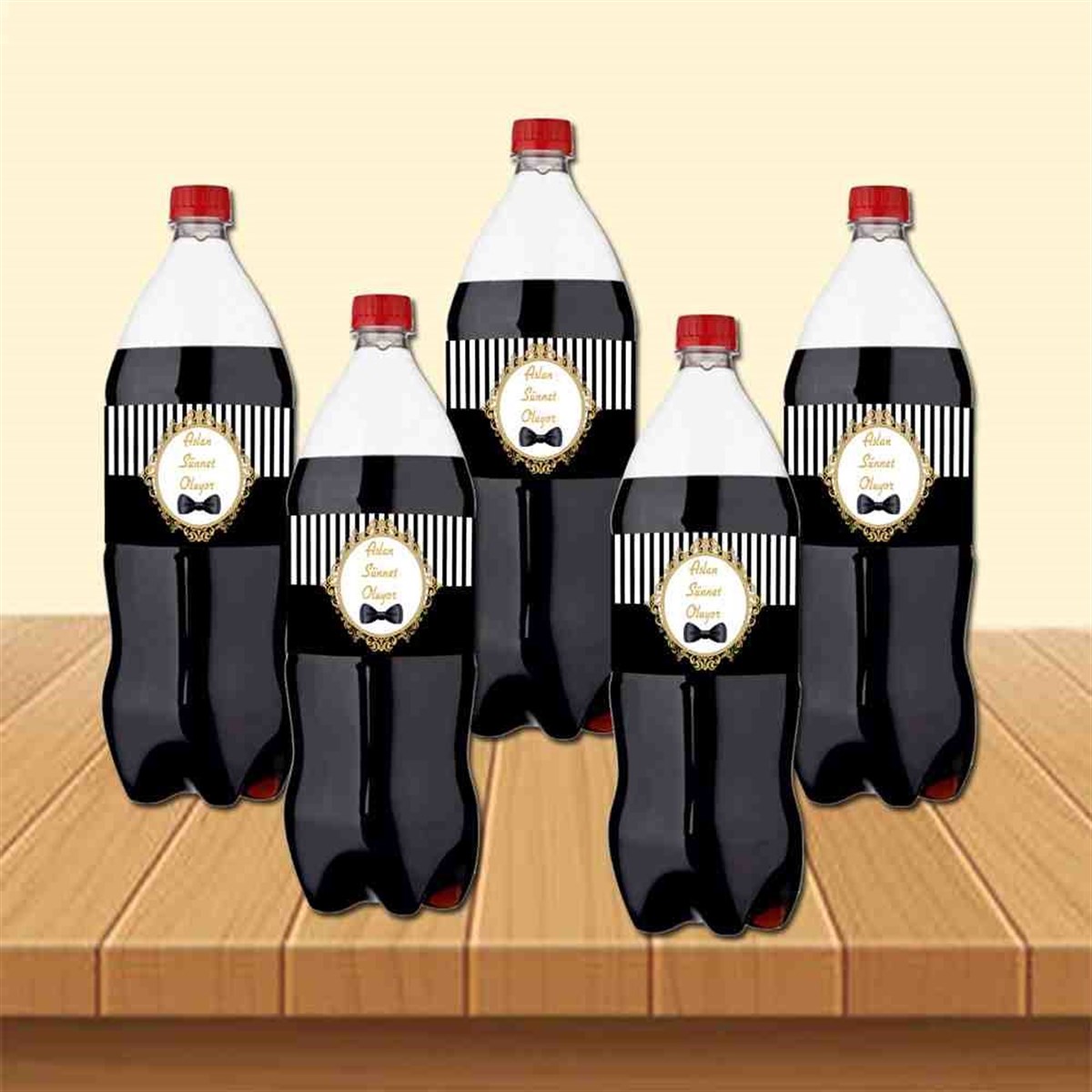 Sünnet Siyah Gold Resmi Parti Süslemesi Cola Şisesi Bandı 