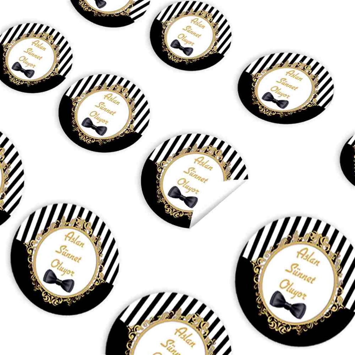 Sünnet Siyah Gold Resmi Parti Süslemesi Sticker 30 Adet 