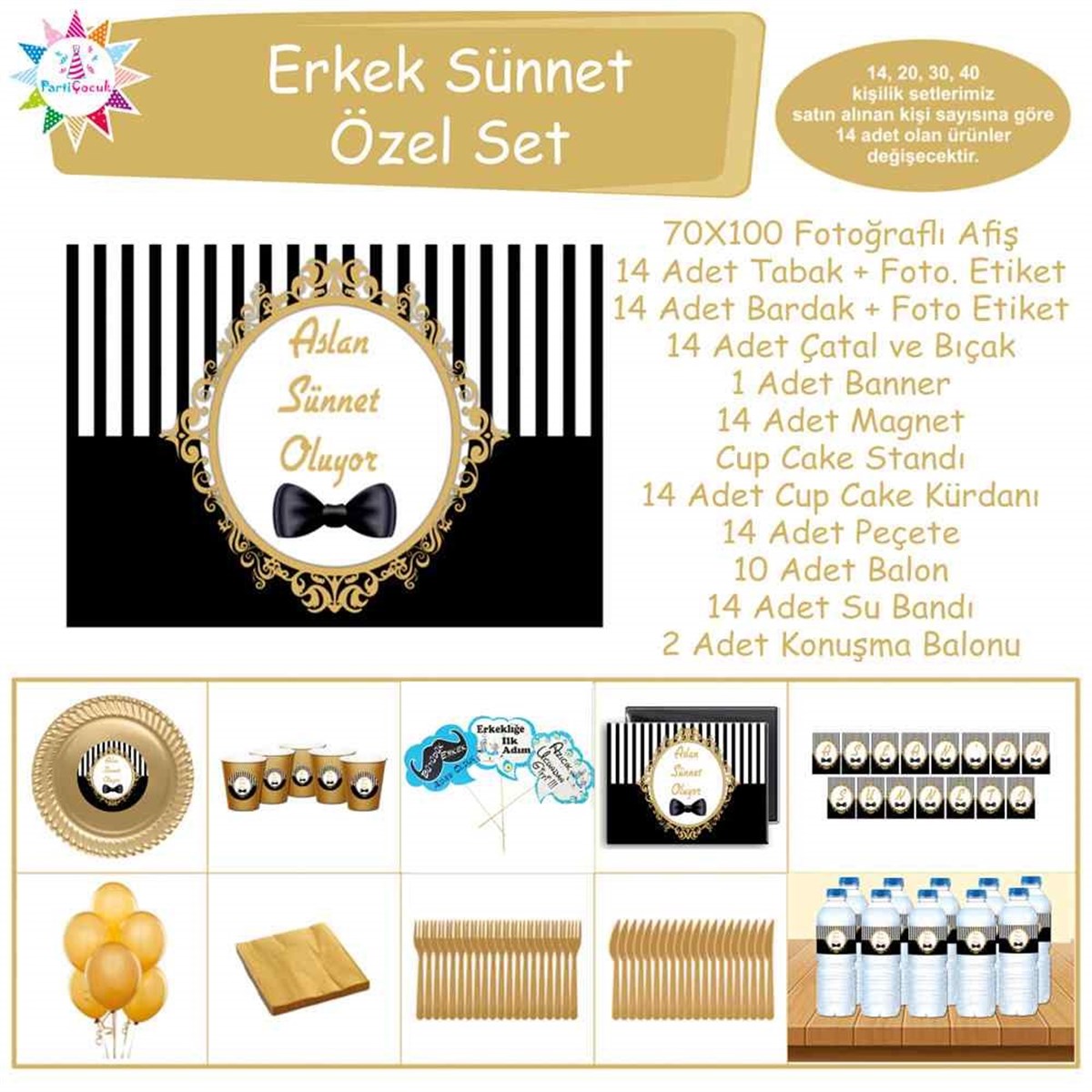 Sünnet Siyah Gold Resmi Parti Süslemesi Özel Set 