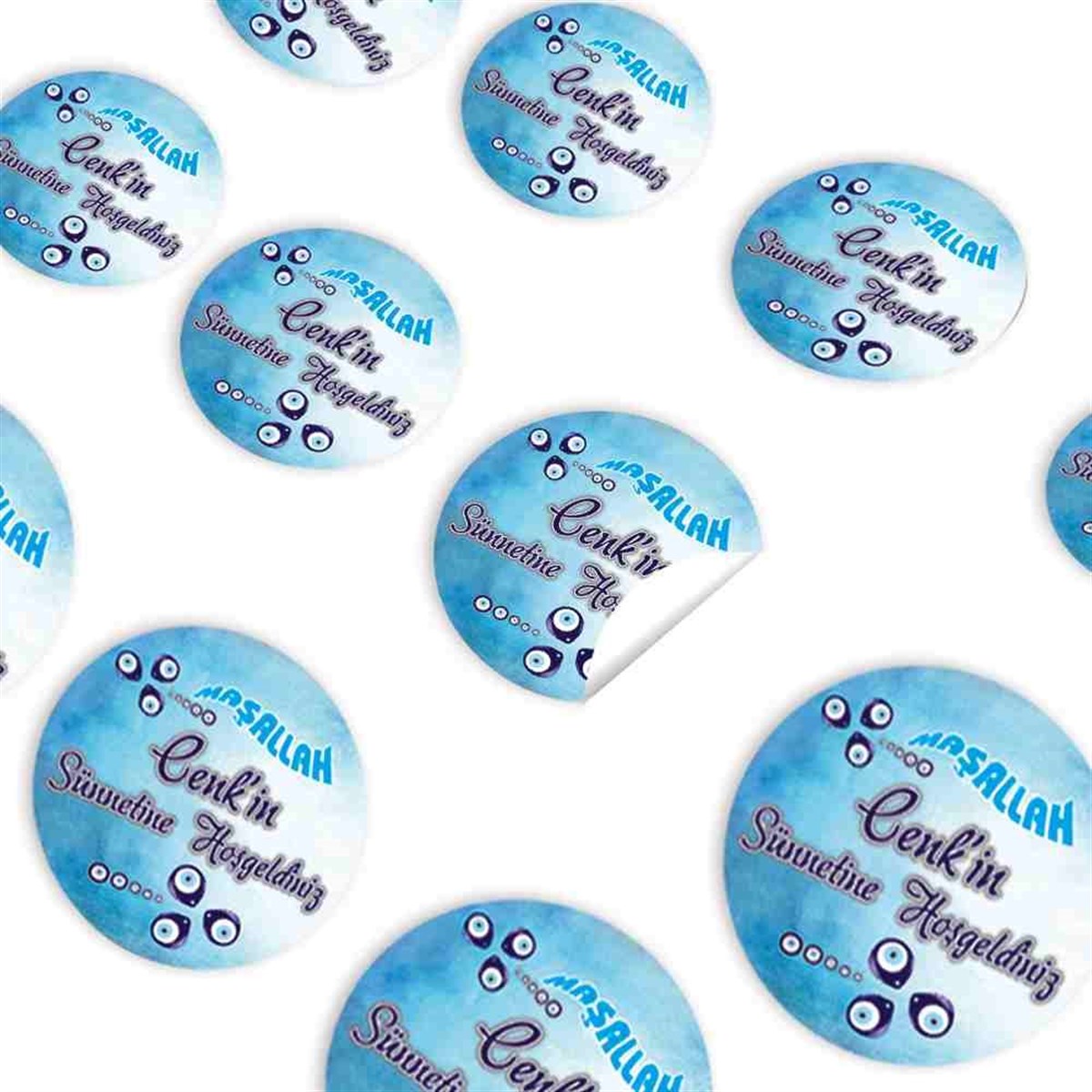 Sünnet Suluboya Zeminli Nazar Boncuklu Sticker 30 Adet 