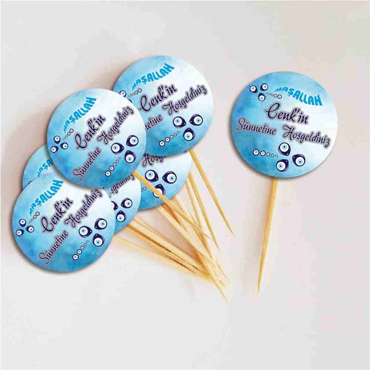 Sünnet Suluboya Zeminli Nazar Boncuklu Cupcake Kurdanı 