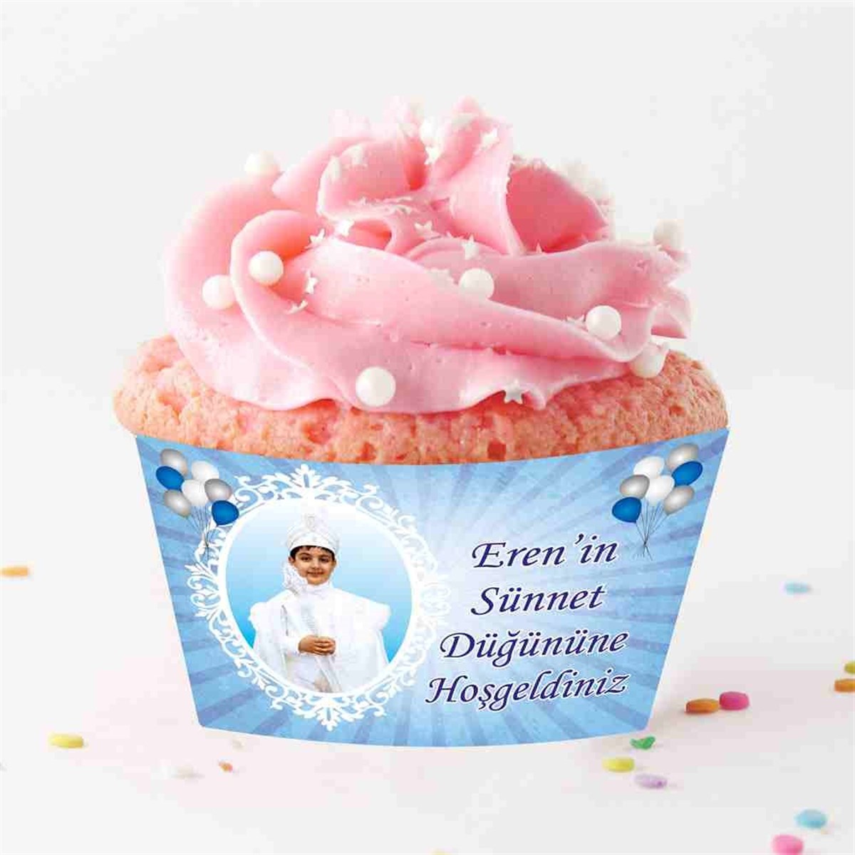 Sünnet Süslemesi Mavi Balonlu Cupcake Sargısı 