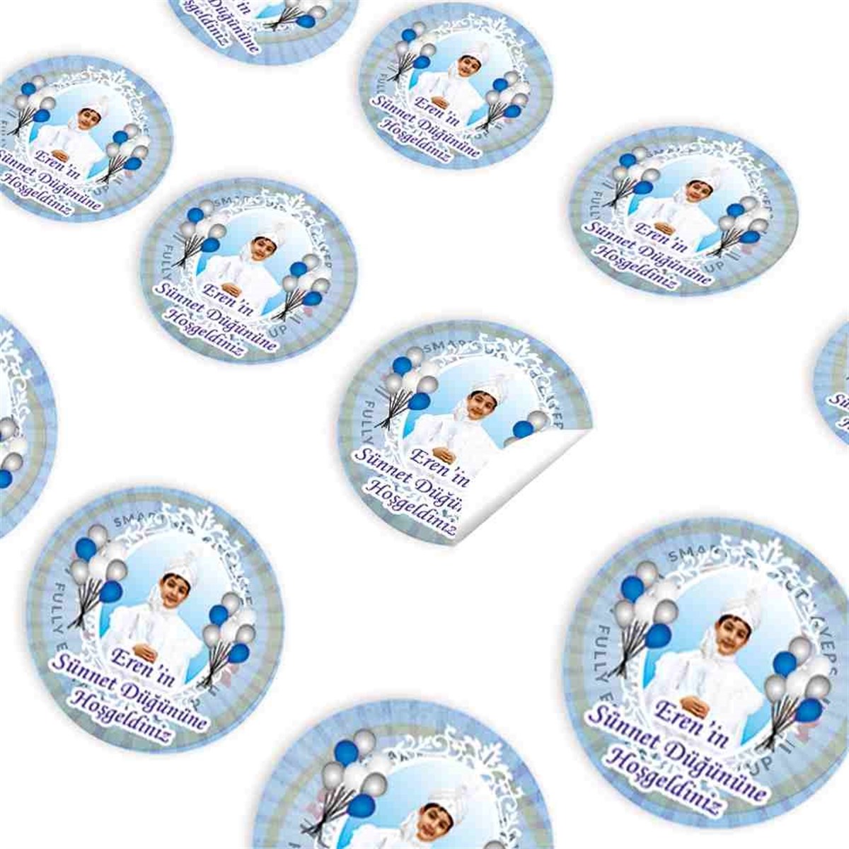 Sünnet Süslemesi Mavi Balonlu Sticker 30 Adet 
