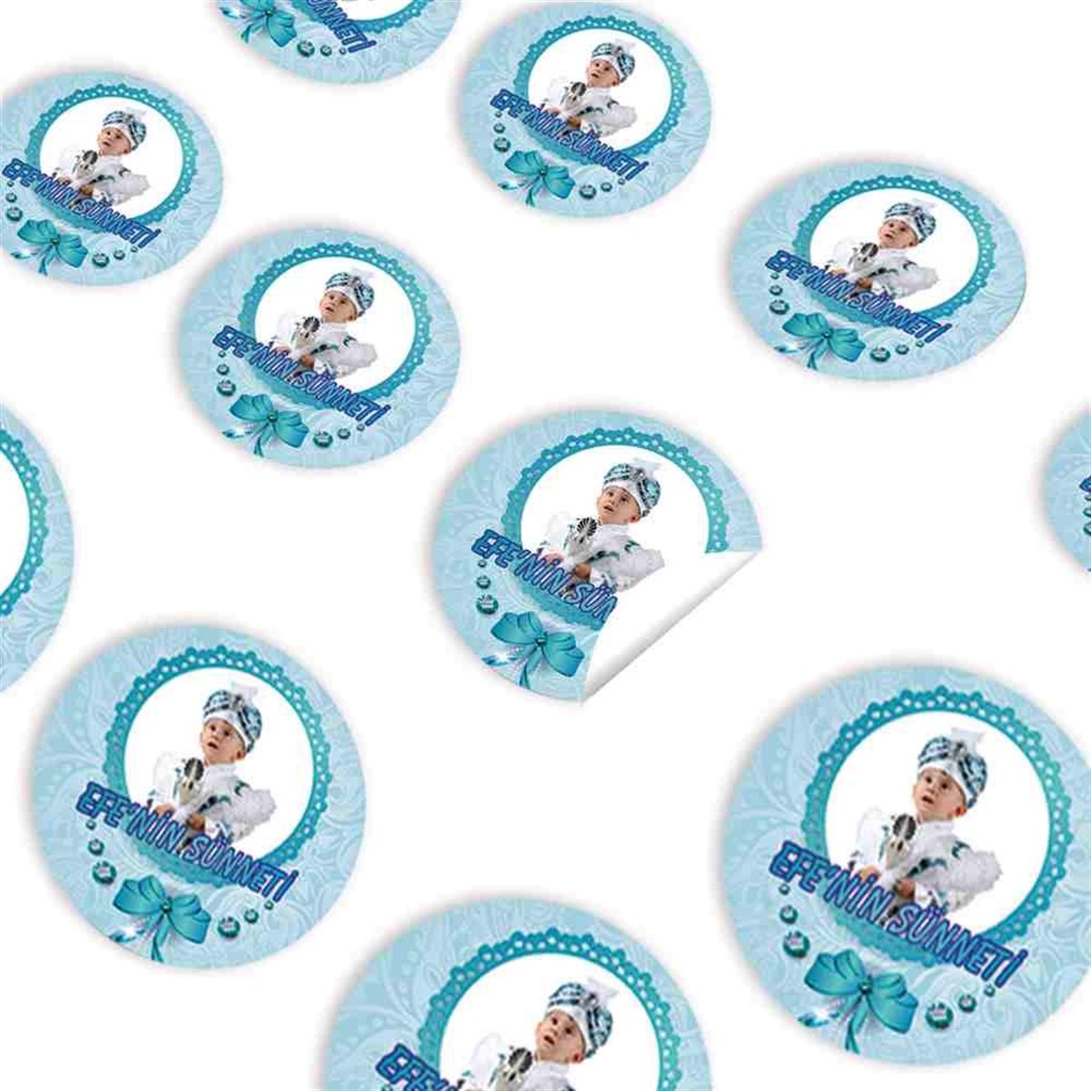 Sünnet Süsleri Turkuaz Fiyonklu Tema Sticker 30 Adet 