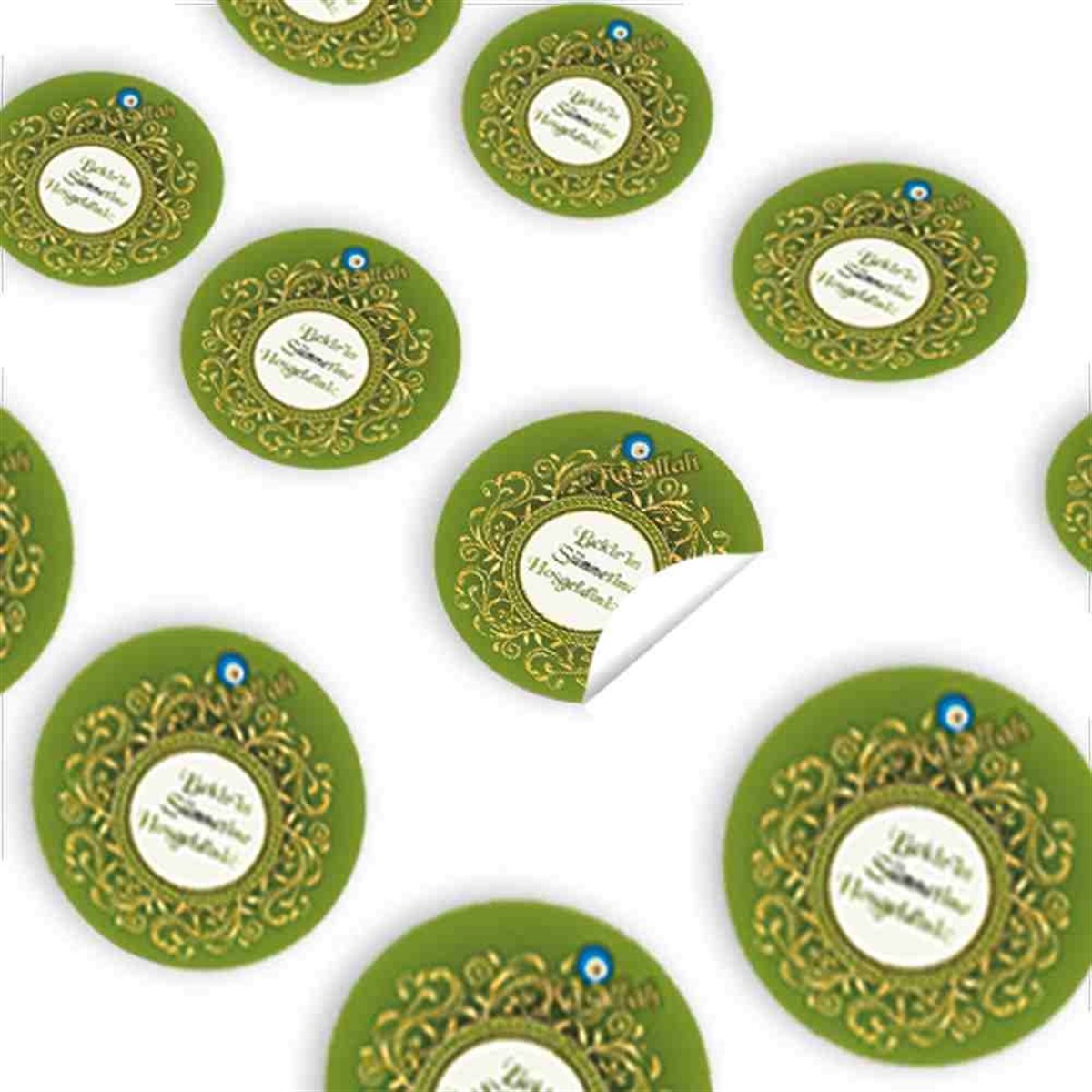 Sünnet Süsleri Yeşil Gold Tuğralı Sticker 30 Adet 