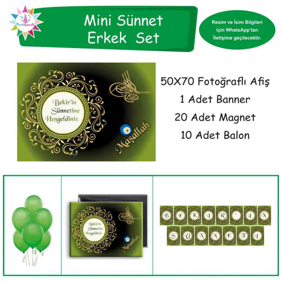 Sünnet Süsleri Yeşil Gold Tuğralı ve hediyelikleri Parti Setleri Mini Set 