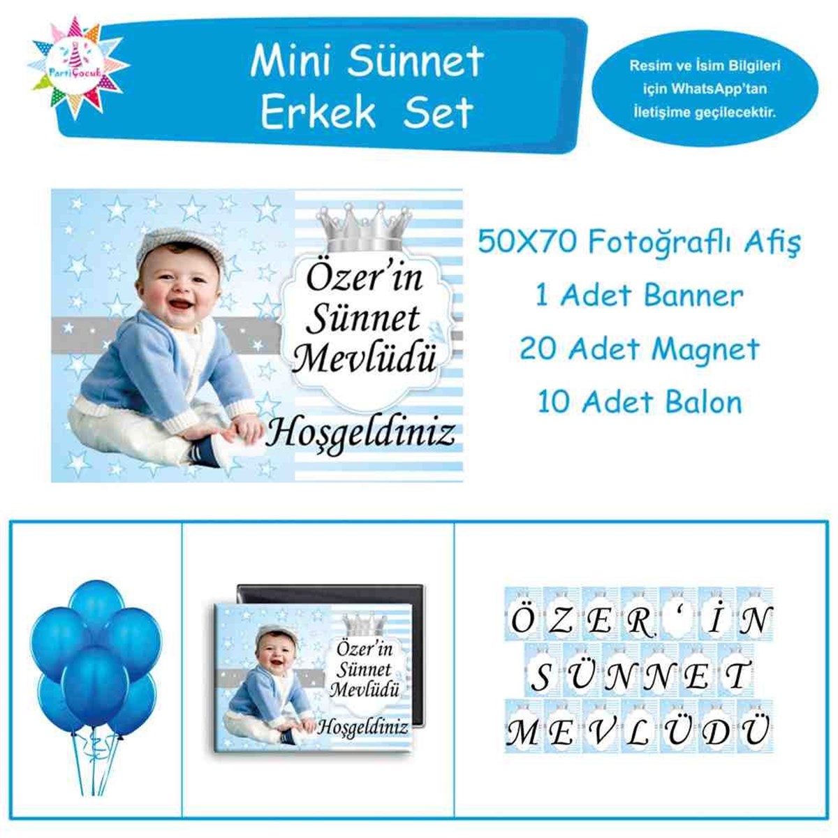 Sünnet Süsleri Yıldızlı Taçlı Konsept Parti Malzemeleri Mini Set 