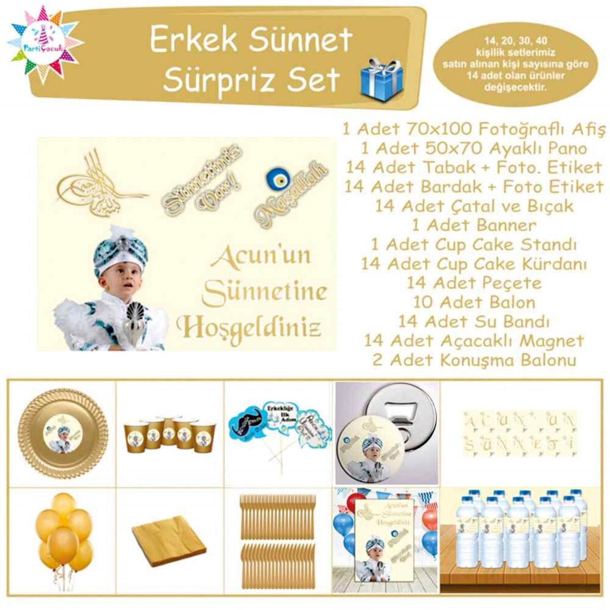 Sünnet Tuğralı Soft Sarılı Parti Masa Süsleri Sürpriz Set 