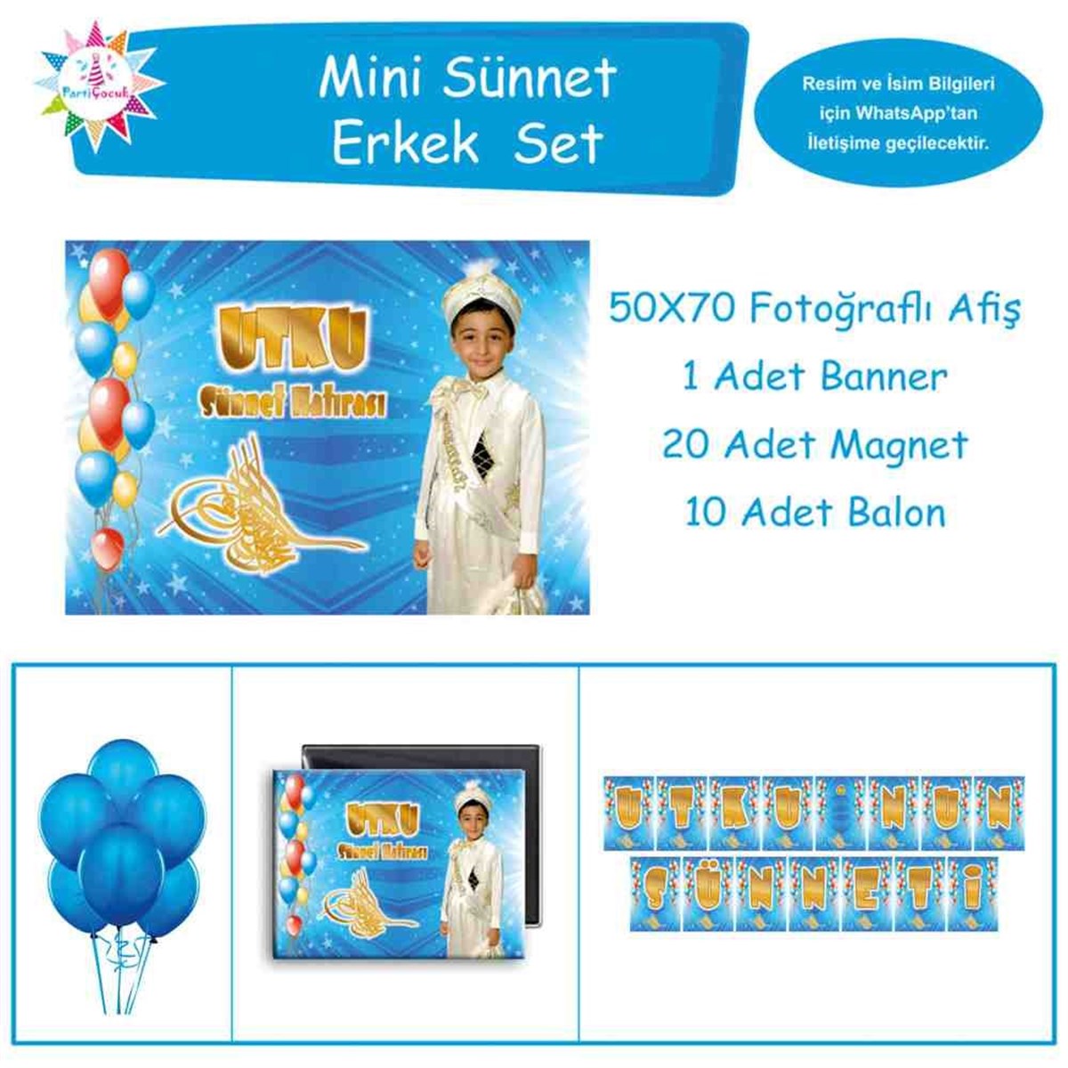 Sünnet Tuğralı ve Balonlu Parti Malzemeleri Mini Set 