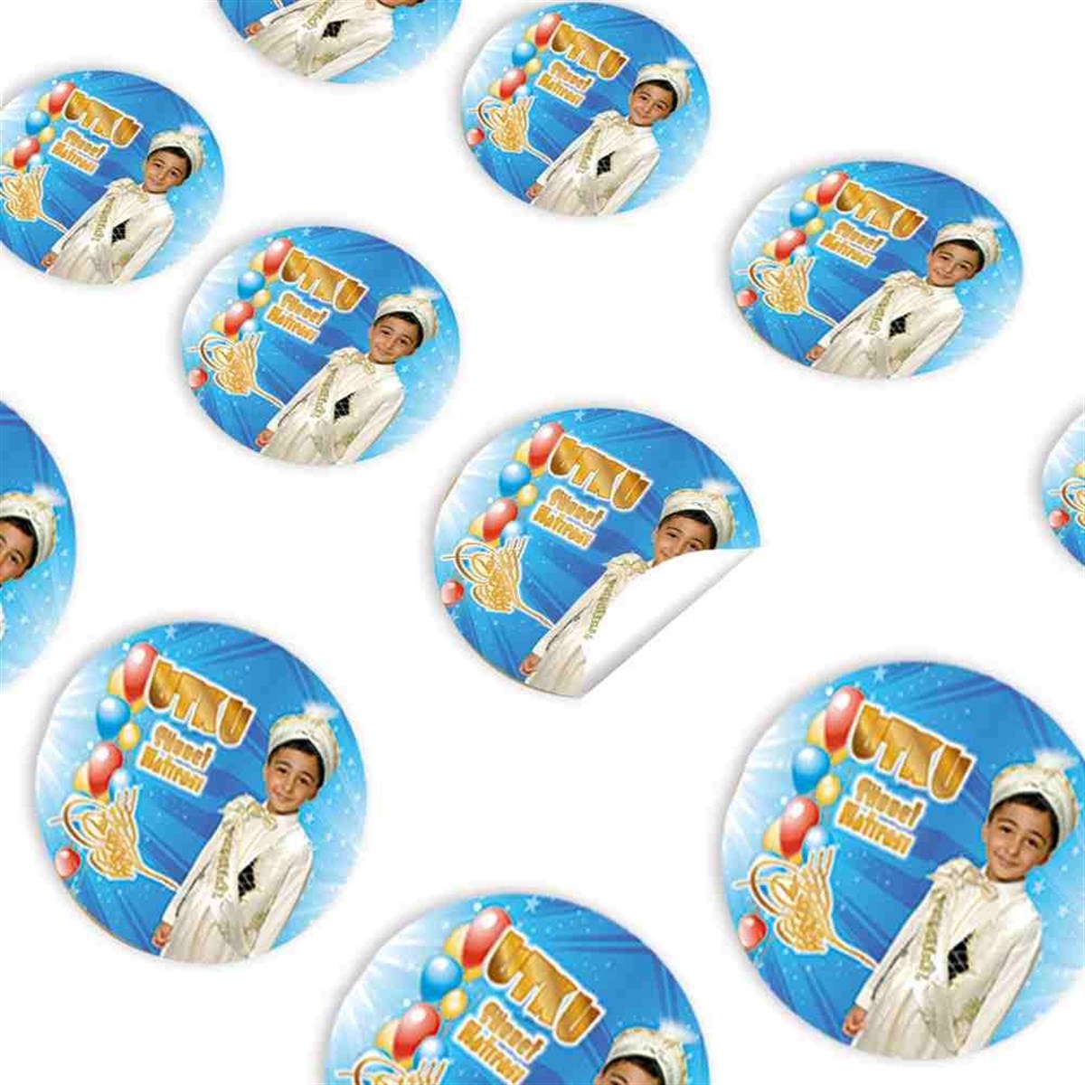 Sünnet Tuğralı ve Balonlu Parti Malzemeleri Sticker 30 Adet 