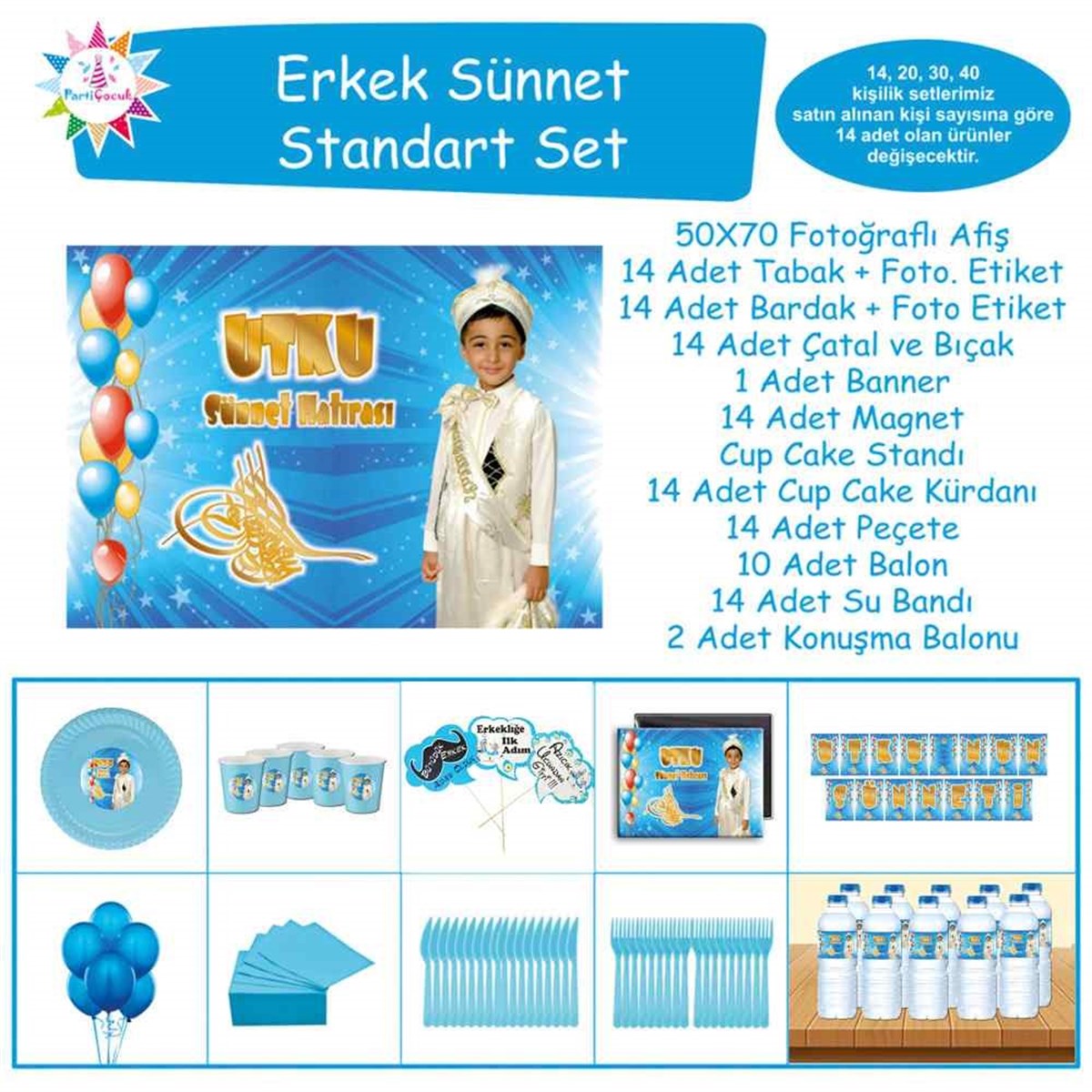 Sünnet Tuğralı ve Balonlu Parti Malzemeleri Standart Set 