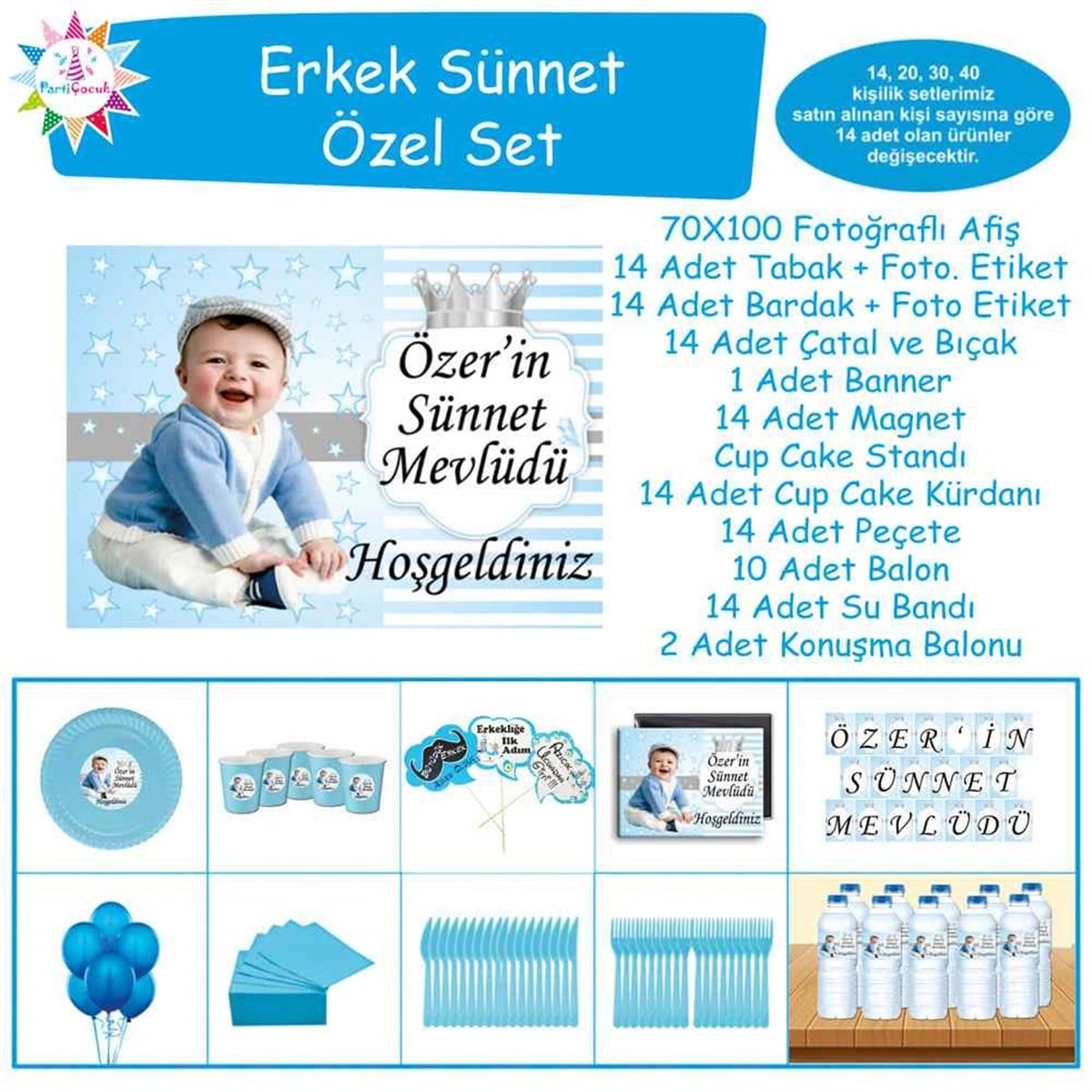 Sünnet Yıldızlı Taçlı Parti Malzemeleri Özel Set 